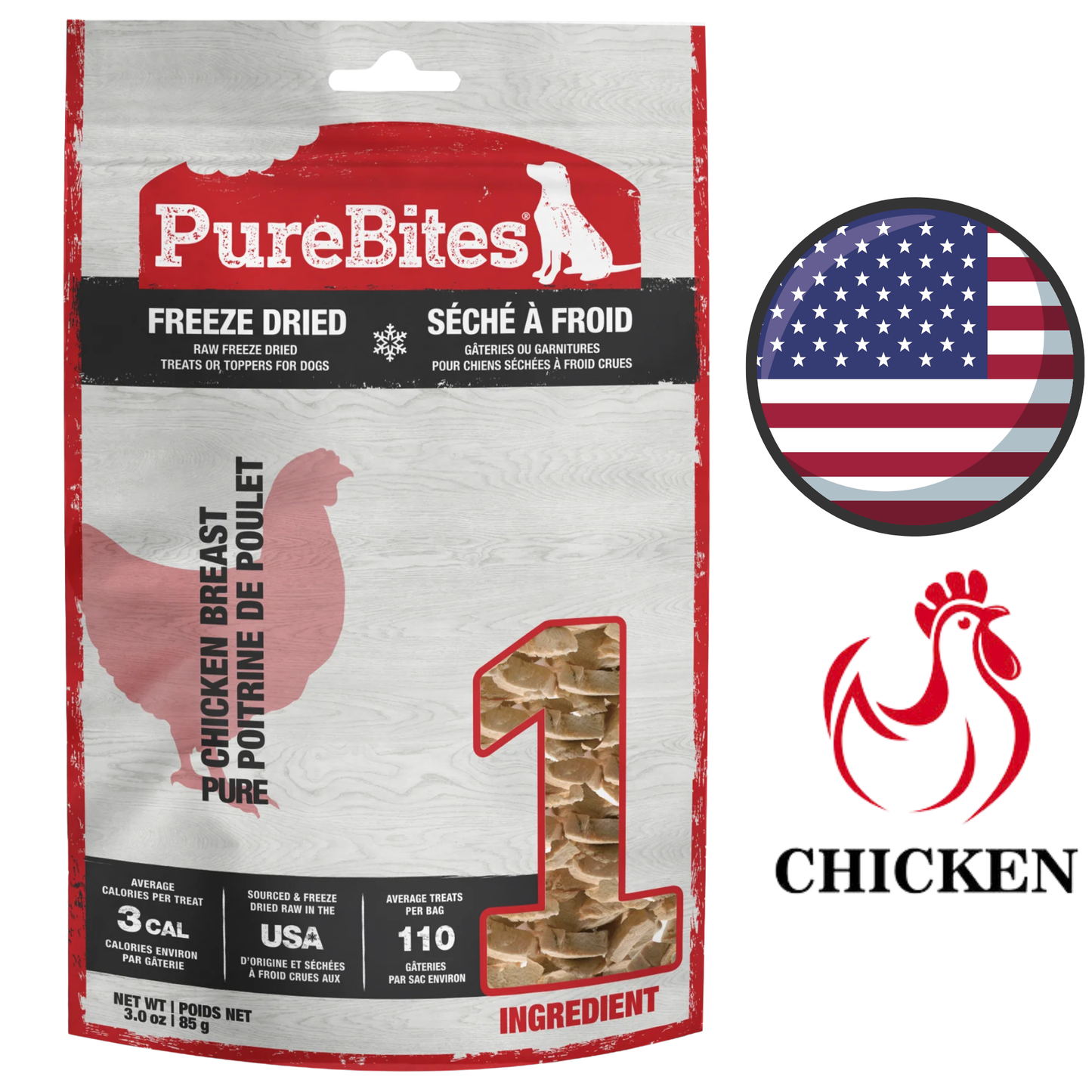 PureBites - Chicken Breast Freeze Dried Dog Treats - 85 Grams