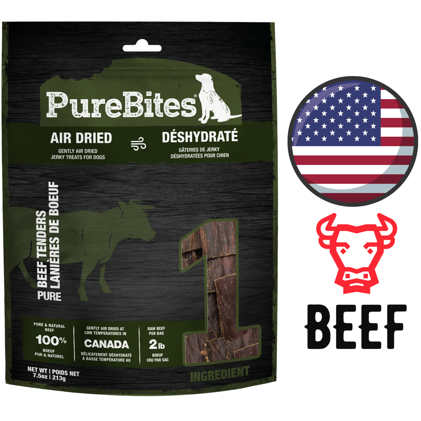 PureBites - Beef Jerky Air Dried Dog Treats - 213 Grams