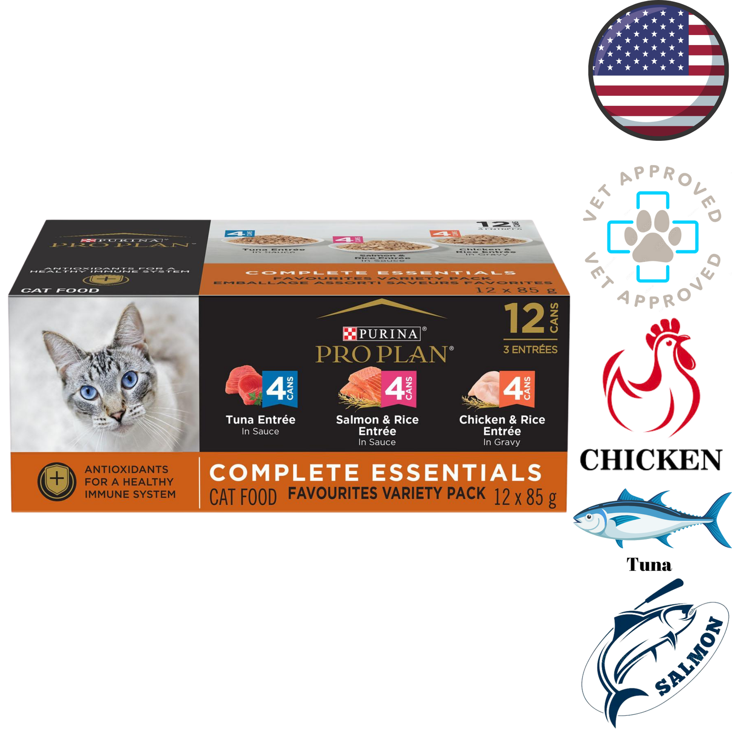 Purina - Pro Plan Chicken & Rice, Salmon & Rice and Tuna Adult Variety Pack Canned Cat Food - 3 Oz