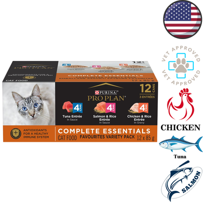 Purina - Pro Plan Chicken & Rice, Salmon & Rice and Tuna Adult Variety Pack Canned Cat Food - 3 Oz