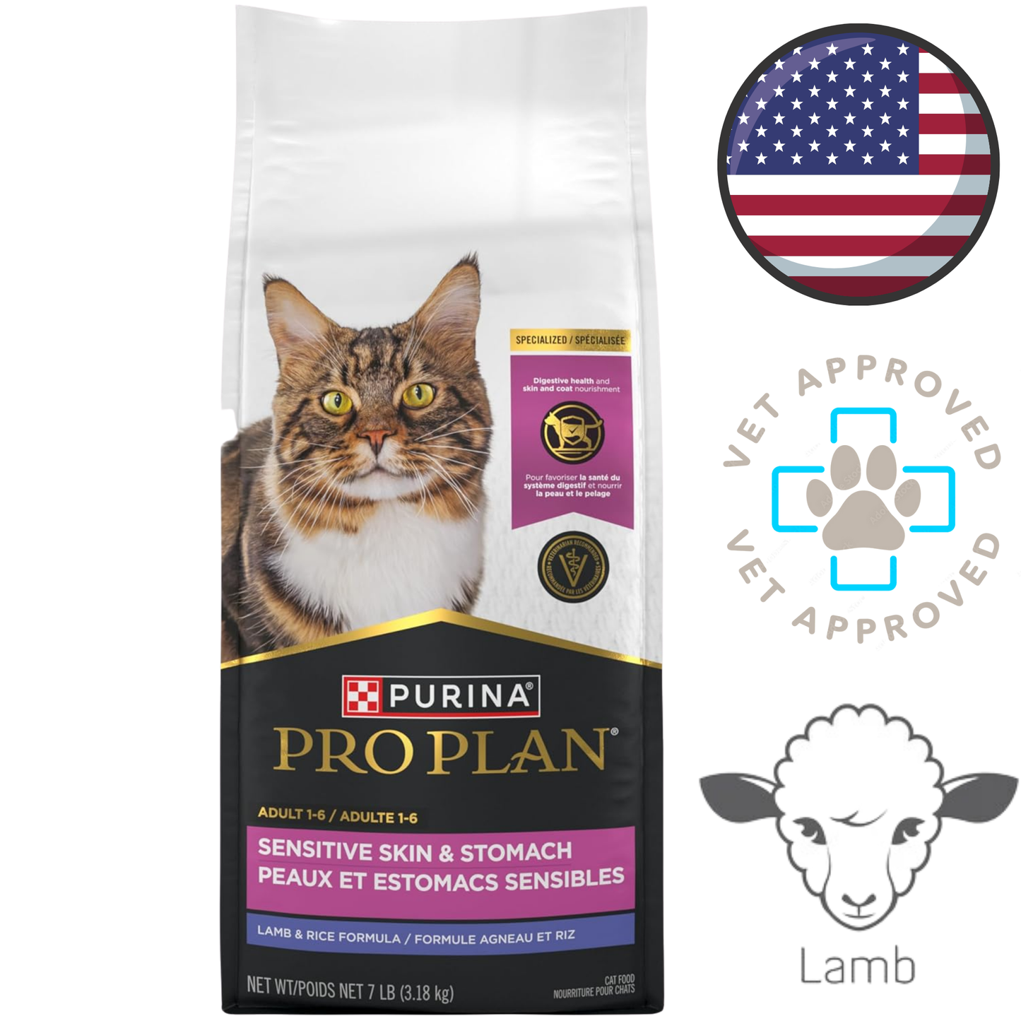 Purina - Pro Plan Specialized Sensitive Skin & Stomach Lamb & Rice Dry Cat Food - 7 lb