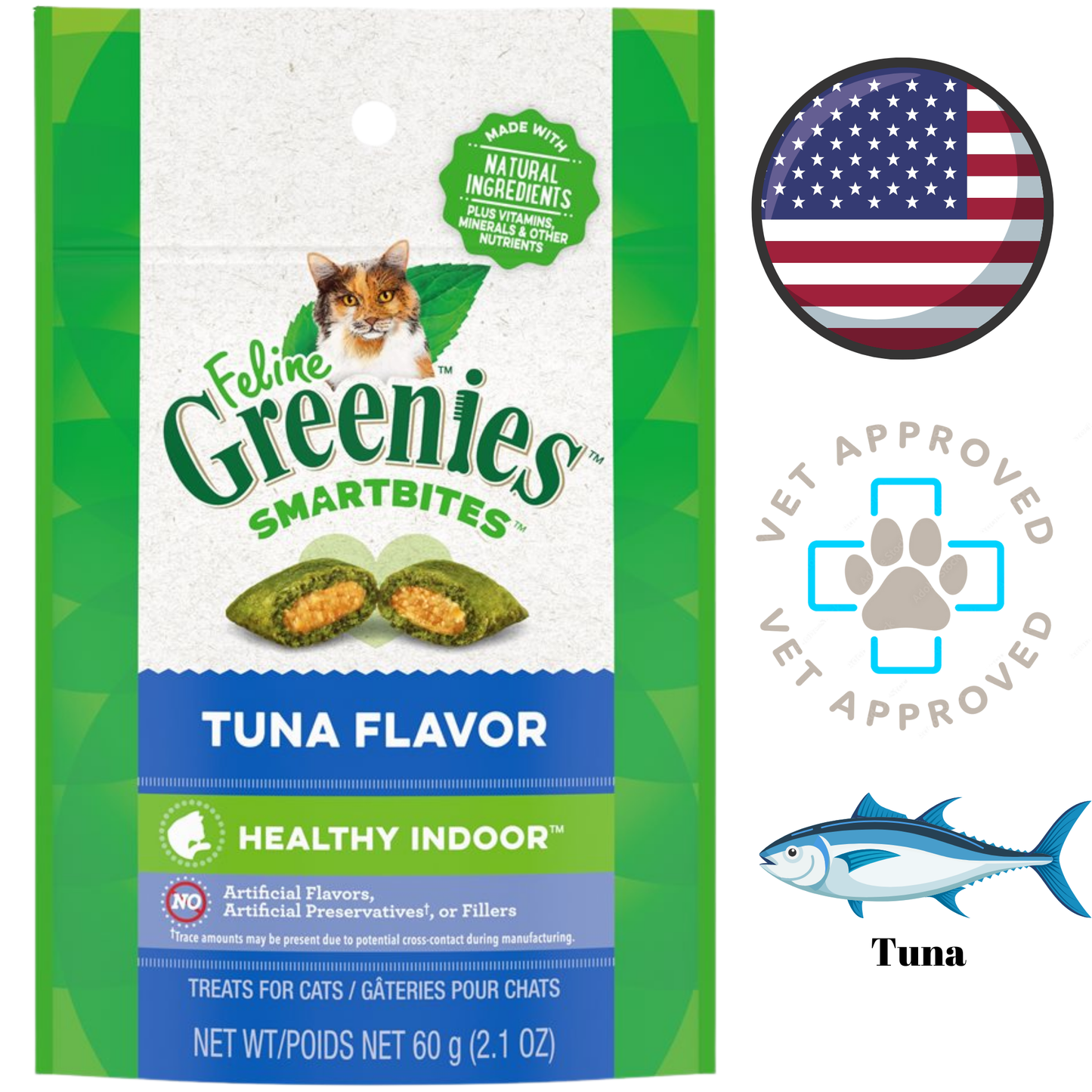 Greenies - Smartbites Healthy Indoor Tuna Cat Treats - 2.1 Oz
