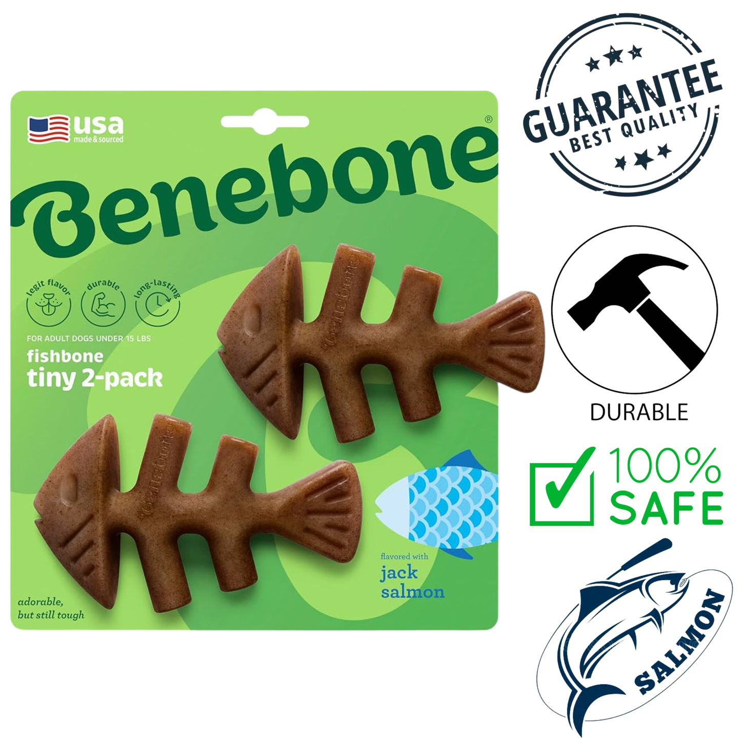 Benebone - Salmon Fishbone Tiny Dog Chew Treat - 2 Pack