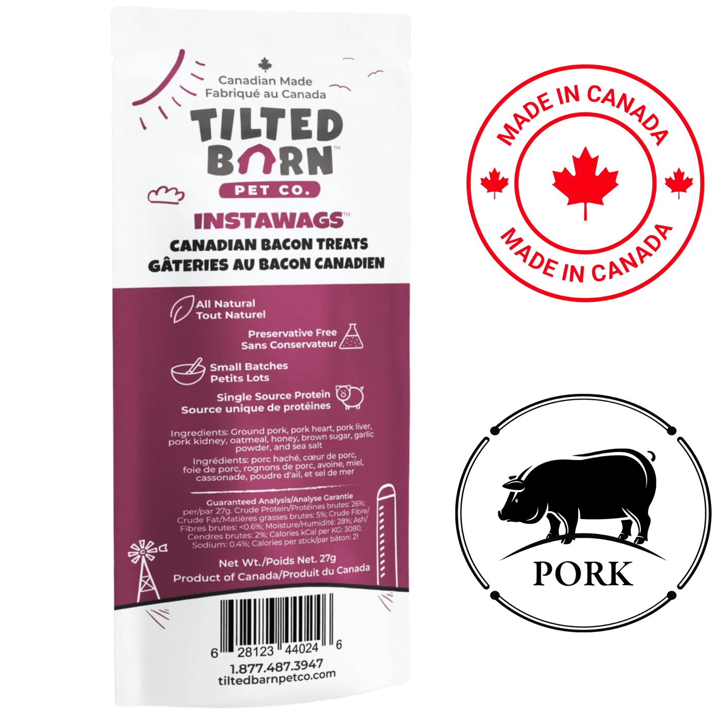 Tilted Barn - Canadian Bacon InstaWags Dog Treats - 27 Grams