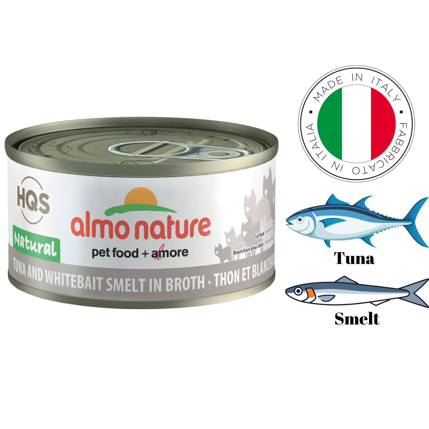 Almo Nature - Tuna & Whitebait Smelt In Broth Canned Cat Food - 70 Grams