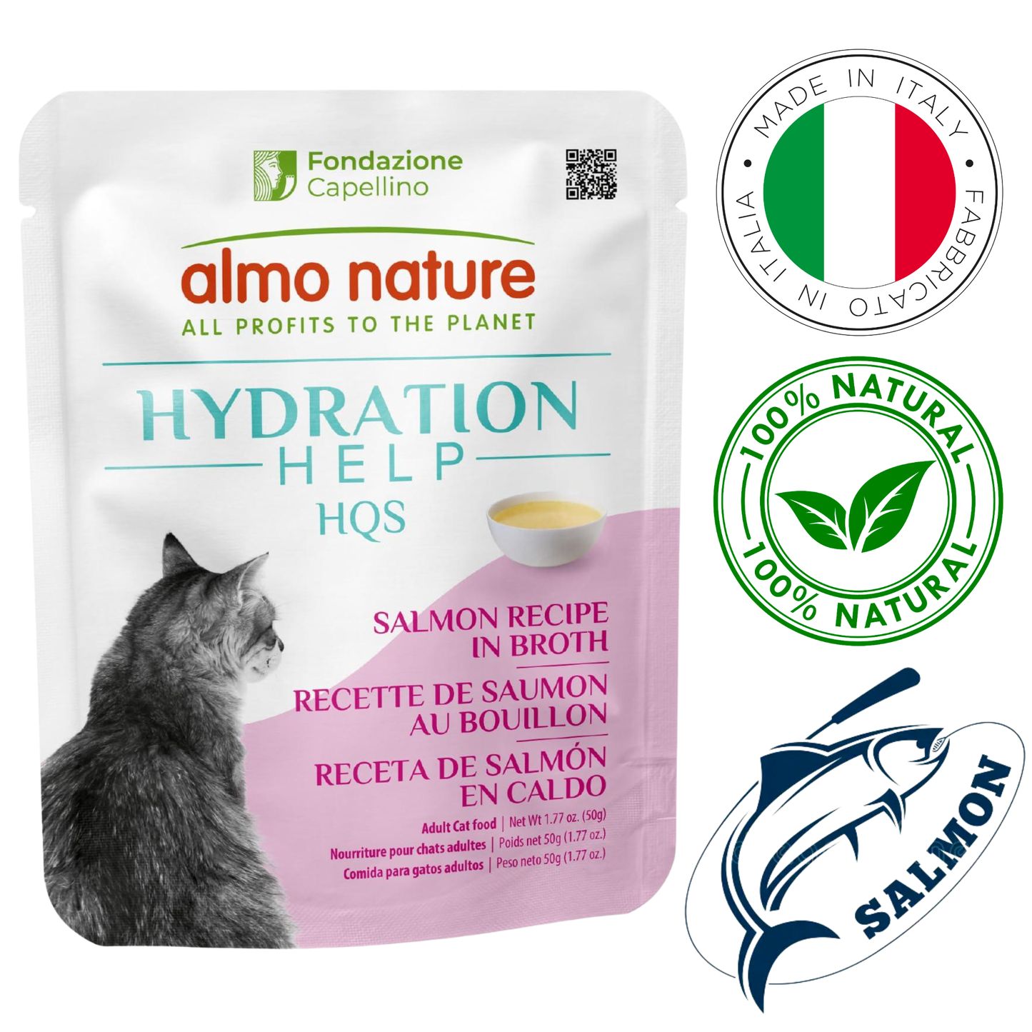 Almo Nature - Hydration Help Salmon Broth Wet Cat Food Pouch - 1.75 Oz