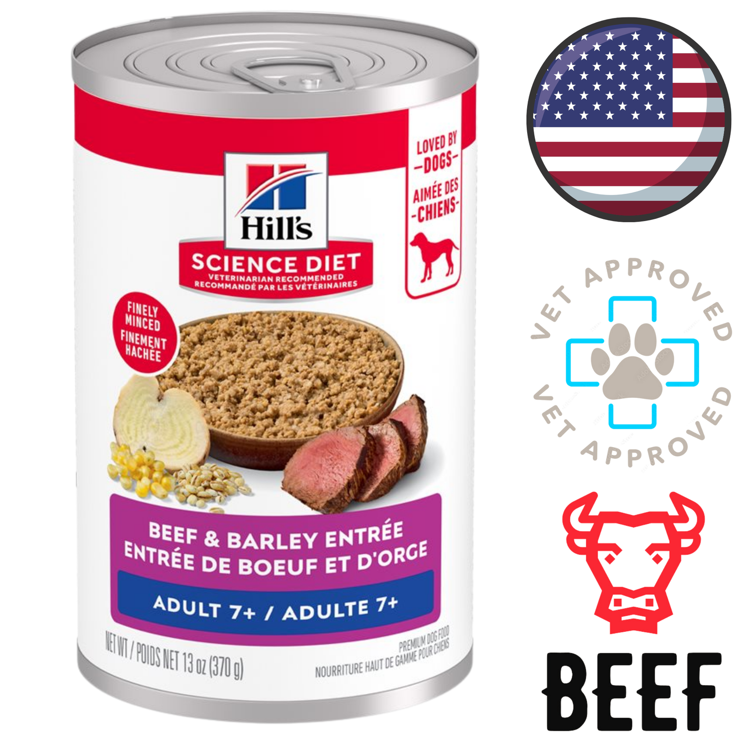 Hill's Science Diet - Finely Minced Beef & Barley Entree Senior 7+ Canned Dog Food - 13 Oz