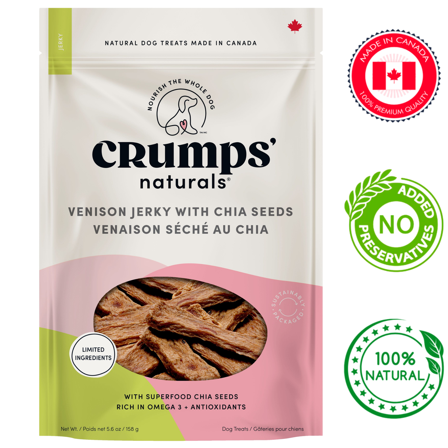Crumps' Natural - Venison Jerky With Chia Seeds Dog Treats