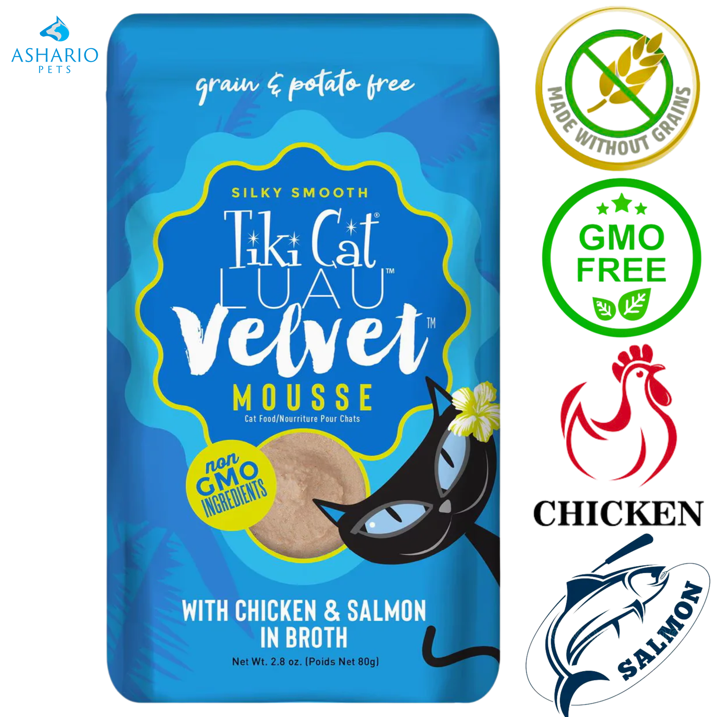 Tiki Cat - Luau Velvet Mousse Chicken & Salmon In Broth Wet Cat Food Pouch