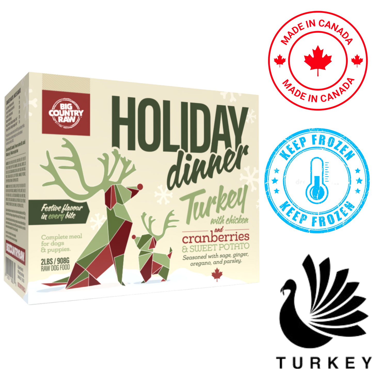 Big Country Raw - Holiday Turkey Dinner Carton Raw Dog Food - 2 lb