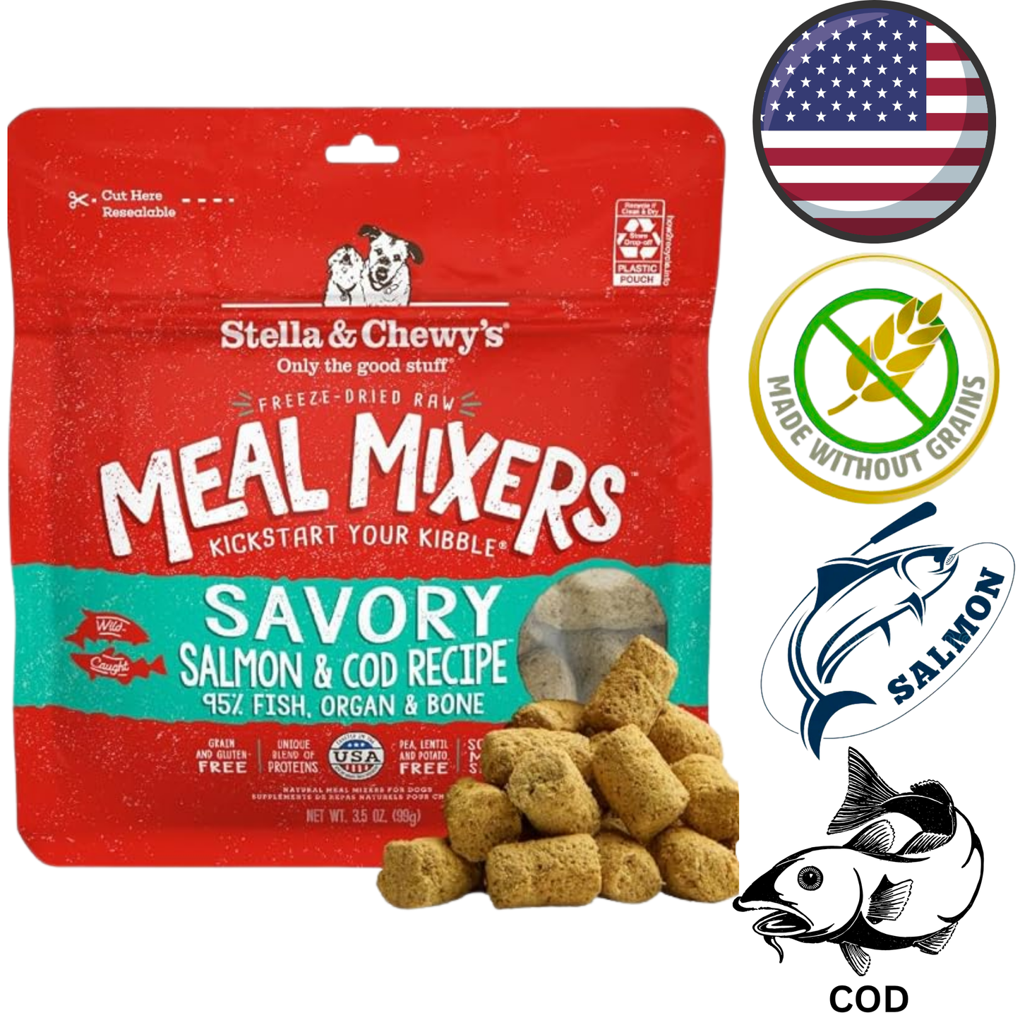 Stella & Chewy's - Savoury Salmon & Cod Freeze Dried Raw Meal Mixers For Dogs
