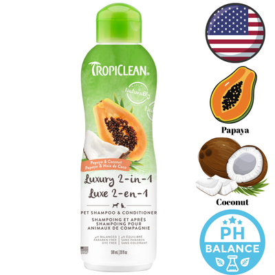 TropiClean - Papaya & Coconut Luxury 2 In 1 Shampoo & Conditioner For Pets