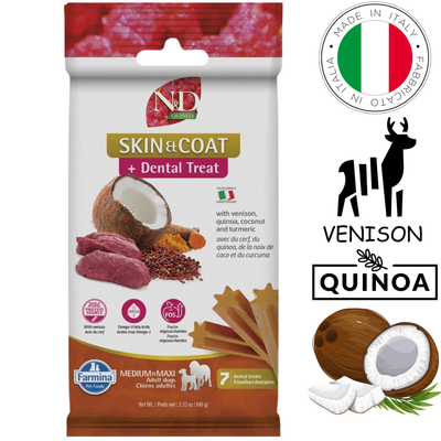 Farmina - Skin & Coat Venison & Quinoa Adult Medium & Maxi Dental Dog Treats