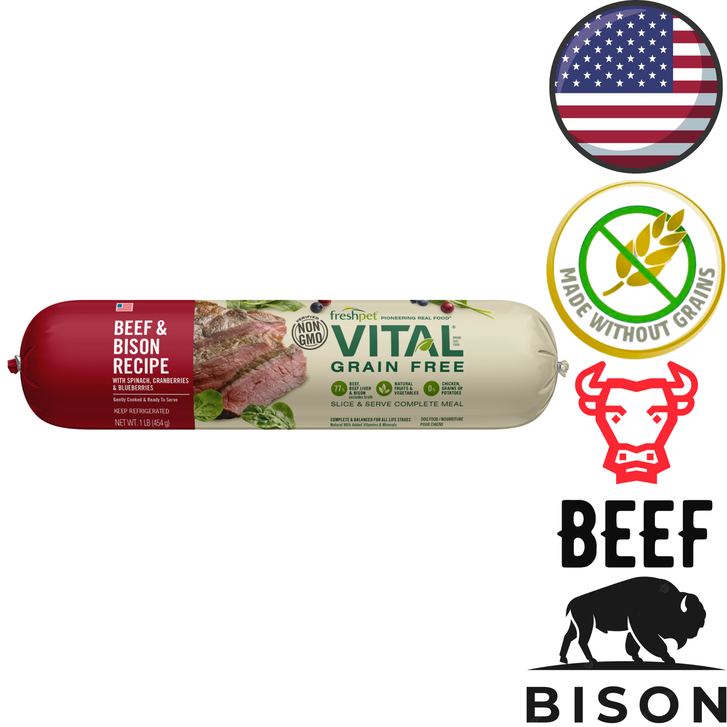 Fresh Pet - Vital Grain Free Beef & Bison Fresh Dog Food - 1 lb, 2 lb