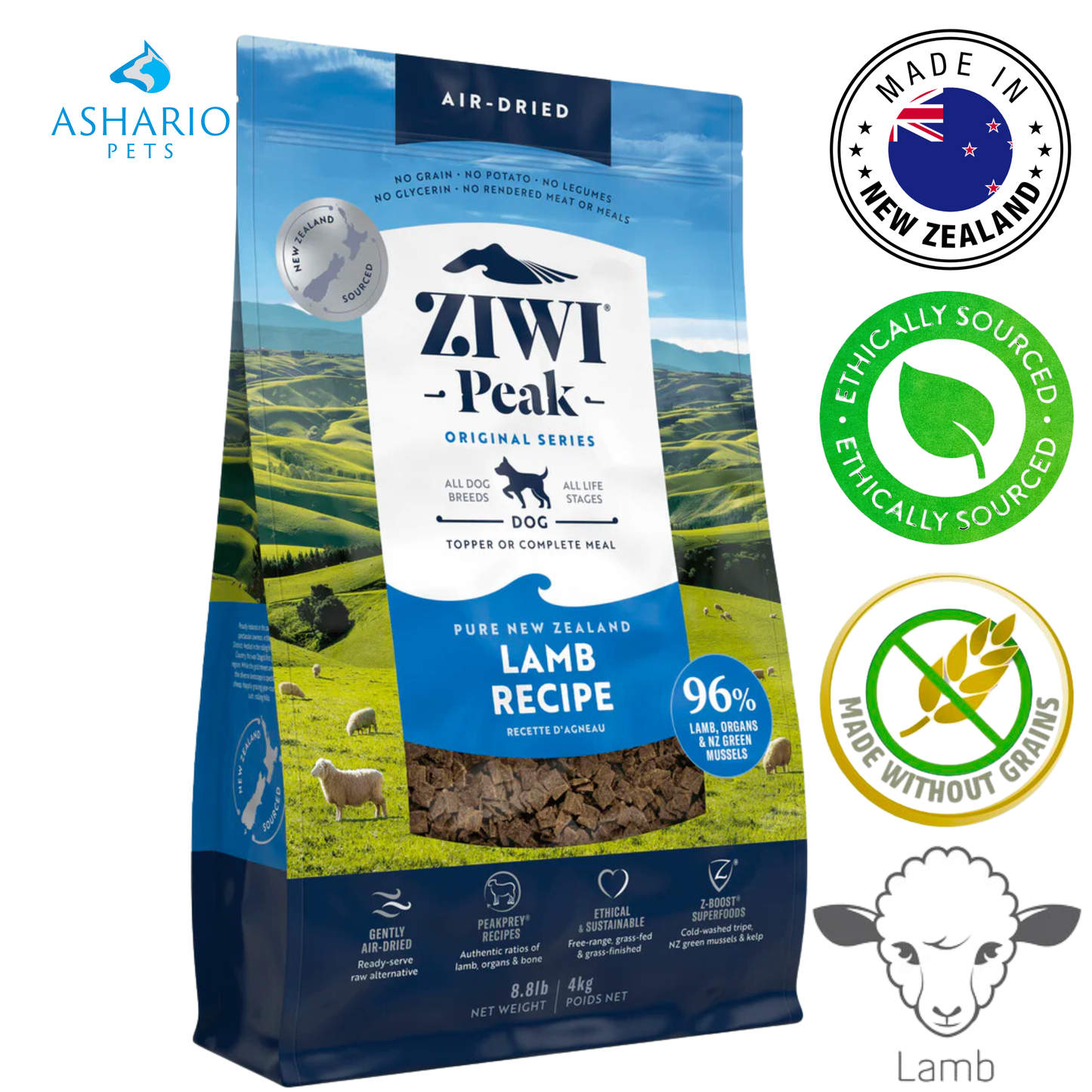 ZIWI - Croquettes pour chien séchées à l'air libre à l'agneau - 454 grammes