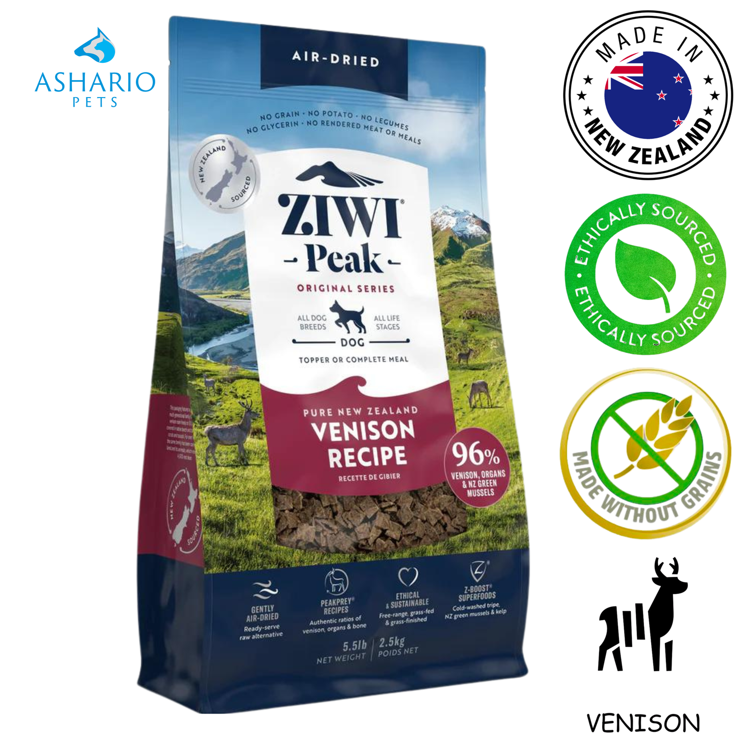 ZIWI - Croquettes séchées à l'air pour chien au chevreuil - 454 grammes