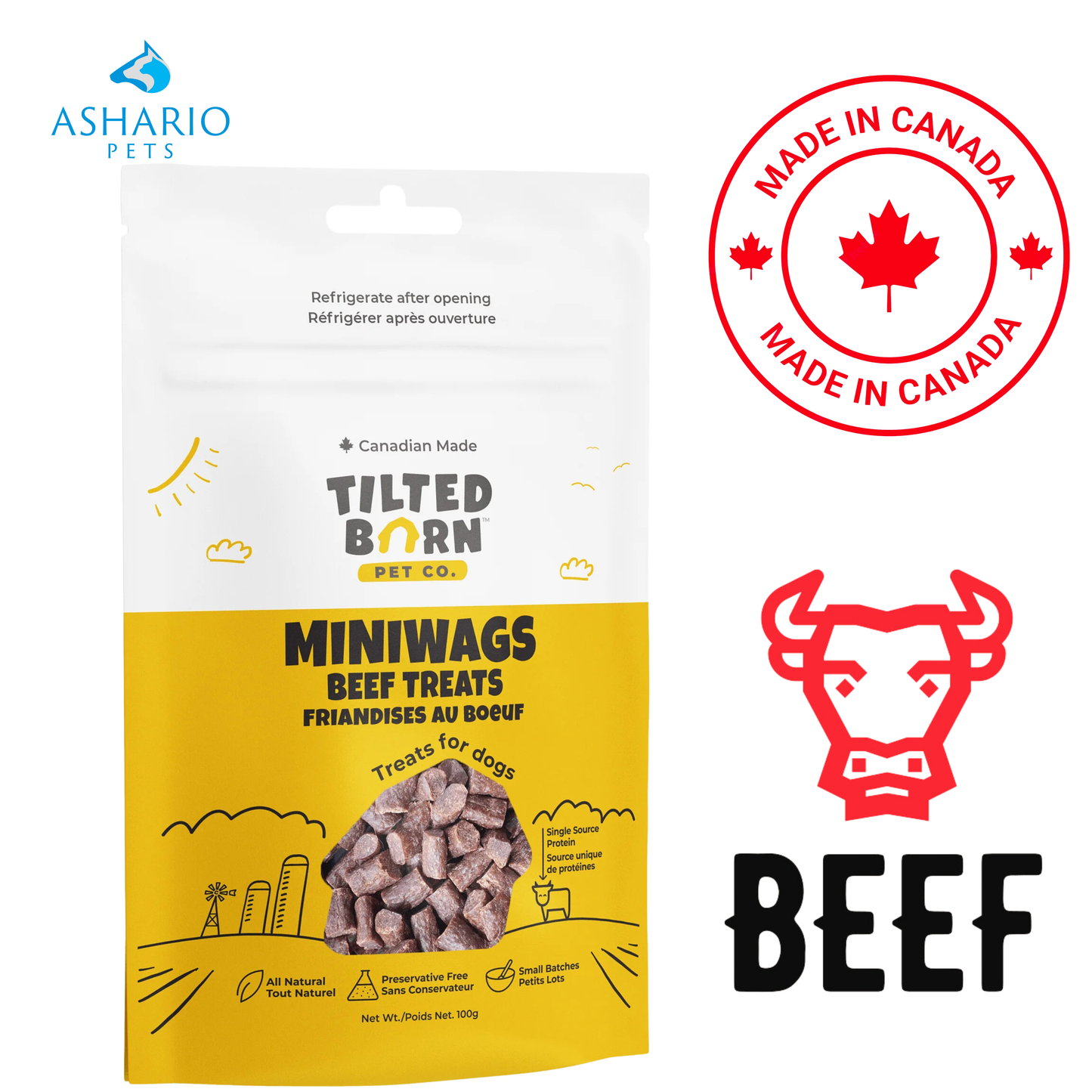 Tilted Barn - Friandises pour chiens MiniWags au bœuf canadien - 100 grammes