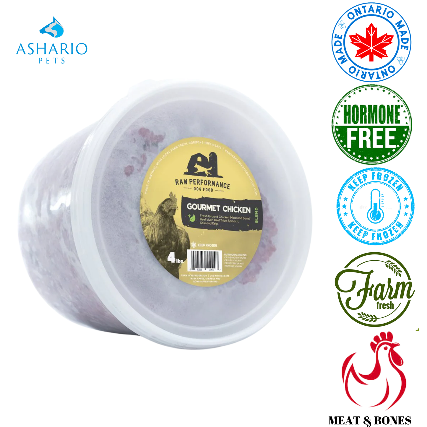 Raw Performance - Nourriture crue pour chiens au poulet gourmet - 1 lb, 2 lb, 4 lb