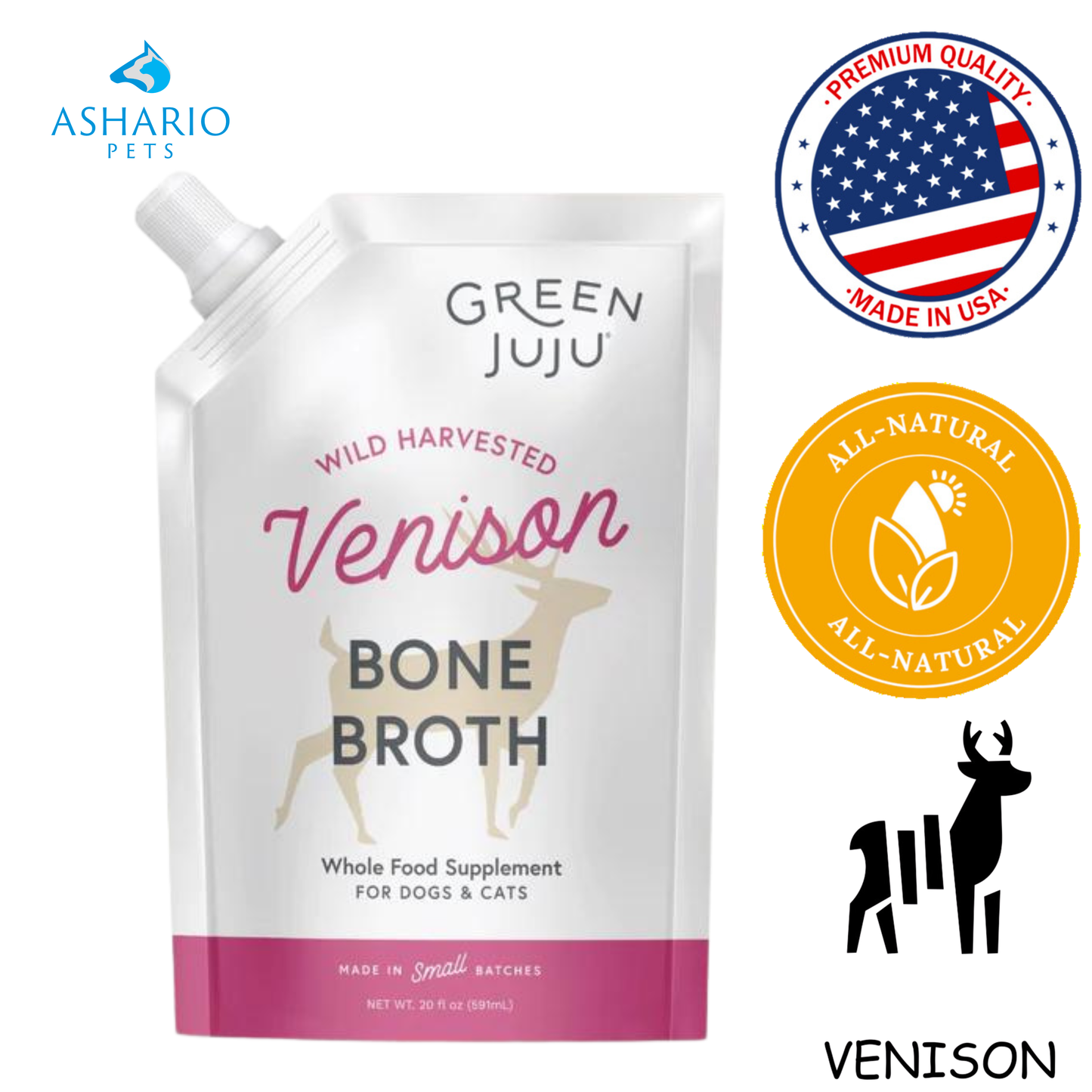 Juju vert – Bouillon d'os de chevreuil pour chien – 20 oz