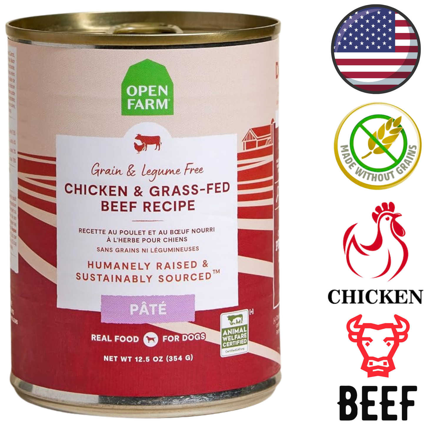 Open Farm - Grain Free Chicken & Grass-Fed Beef Pate Canned Dog Food - 12.5 Oz