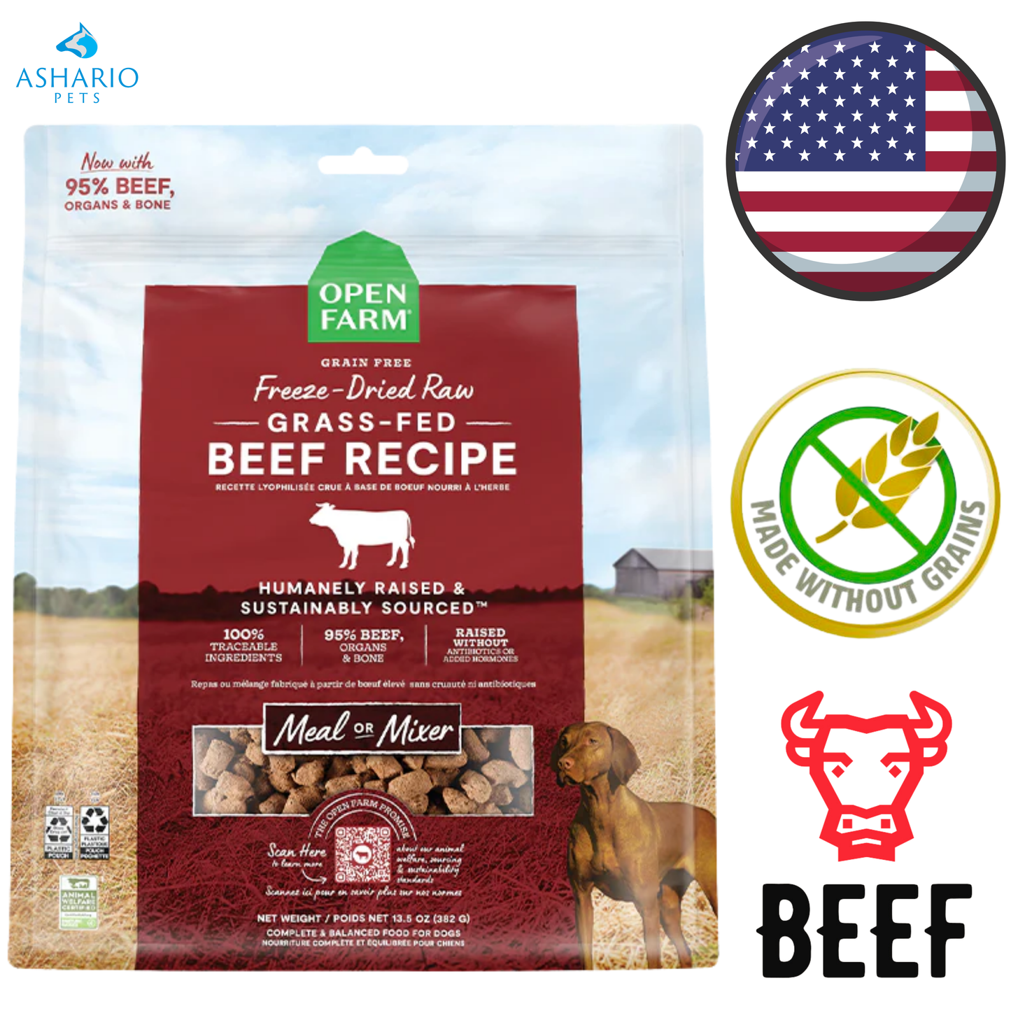 Open Farm - Grain Free Grass-Fed Beef Freeze Dried Dog Food