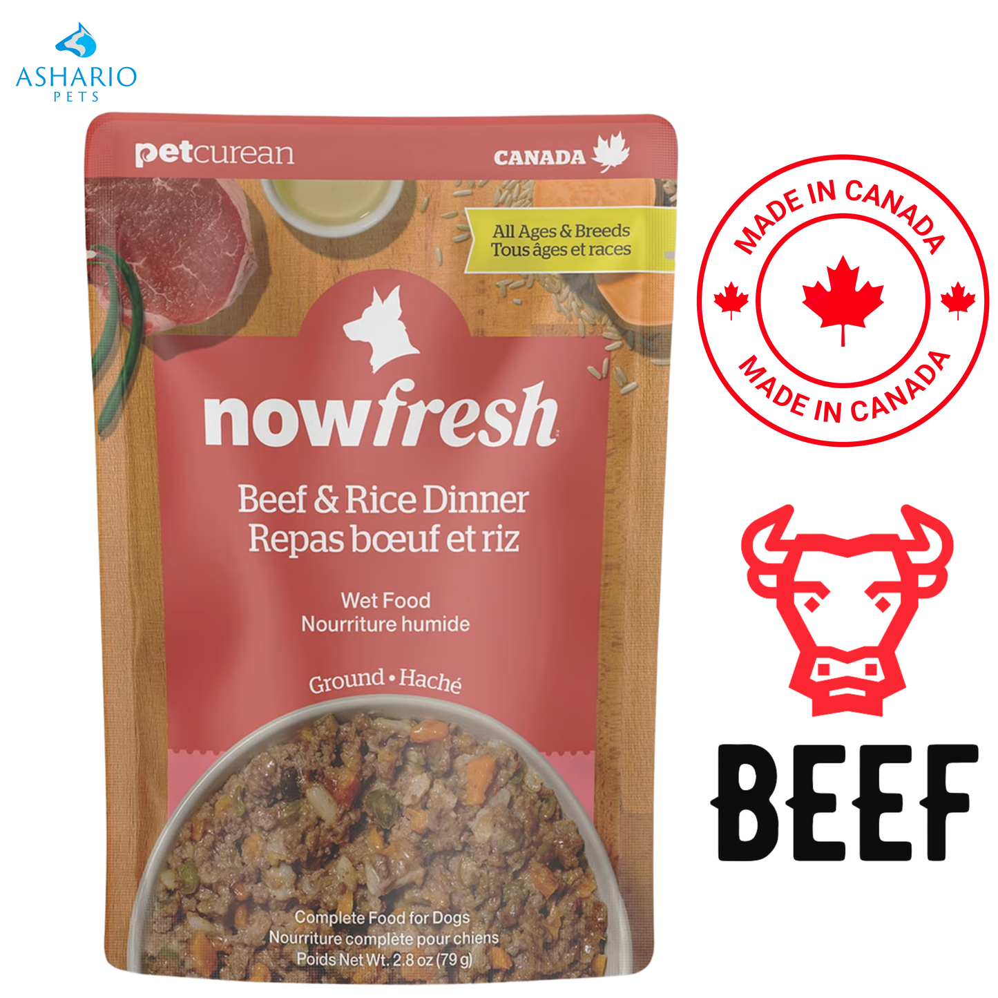 Now Fresh - Ground Beef & Rice Wet Dog Food Pouch