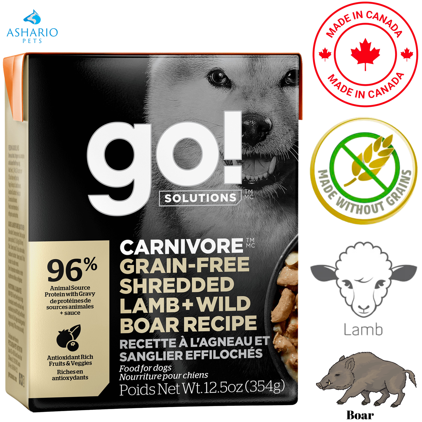 Go! Solutions - Carnivore Grain Free Shredded Lamb + Wild Boar Wet Dog Food