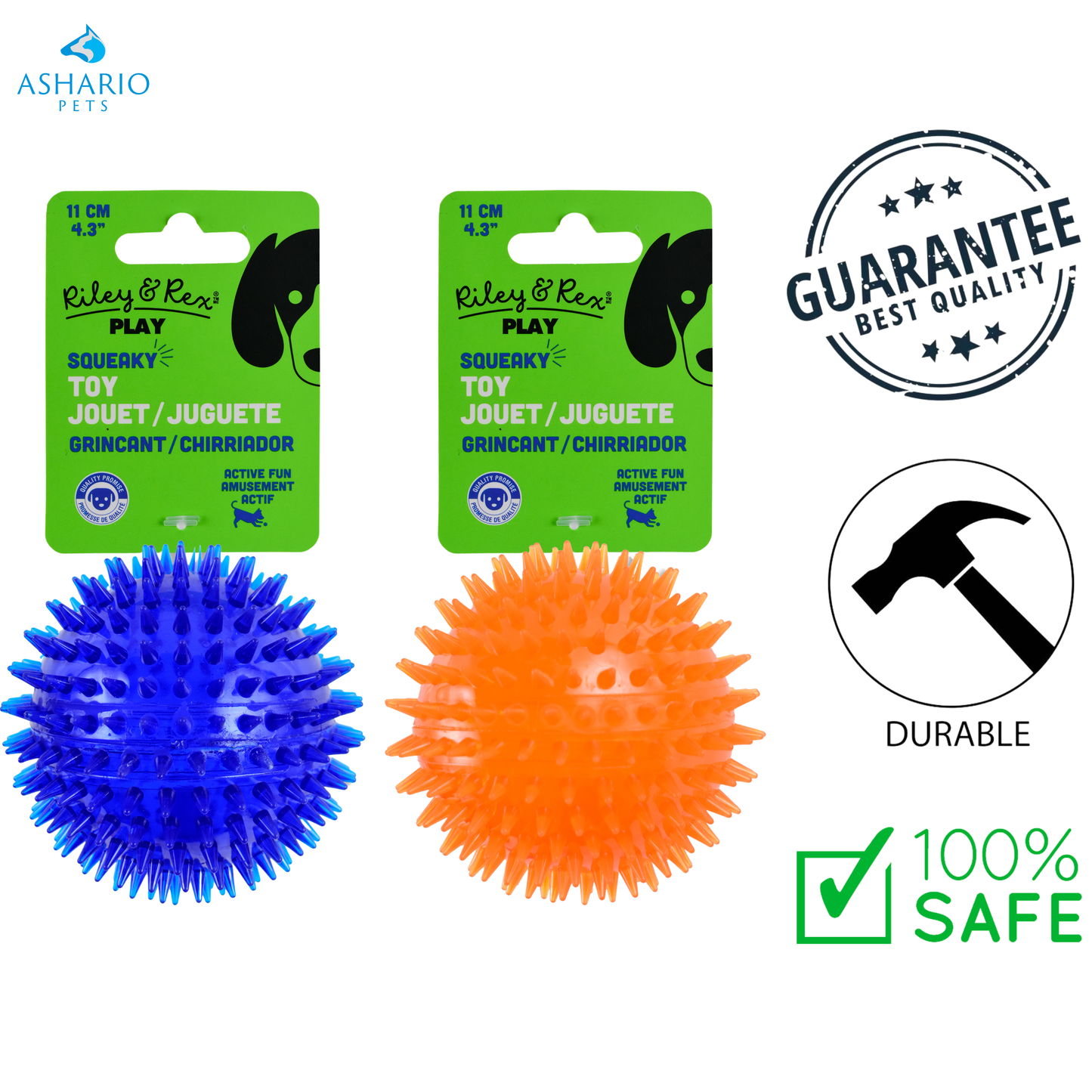 Riley & Rex - Squeaky Spiky Ball Dog Toy — view 2