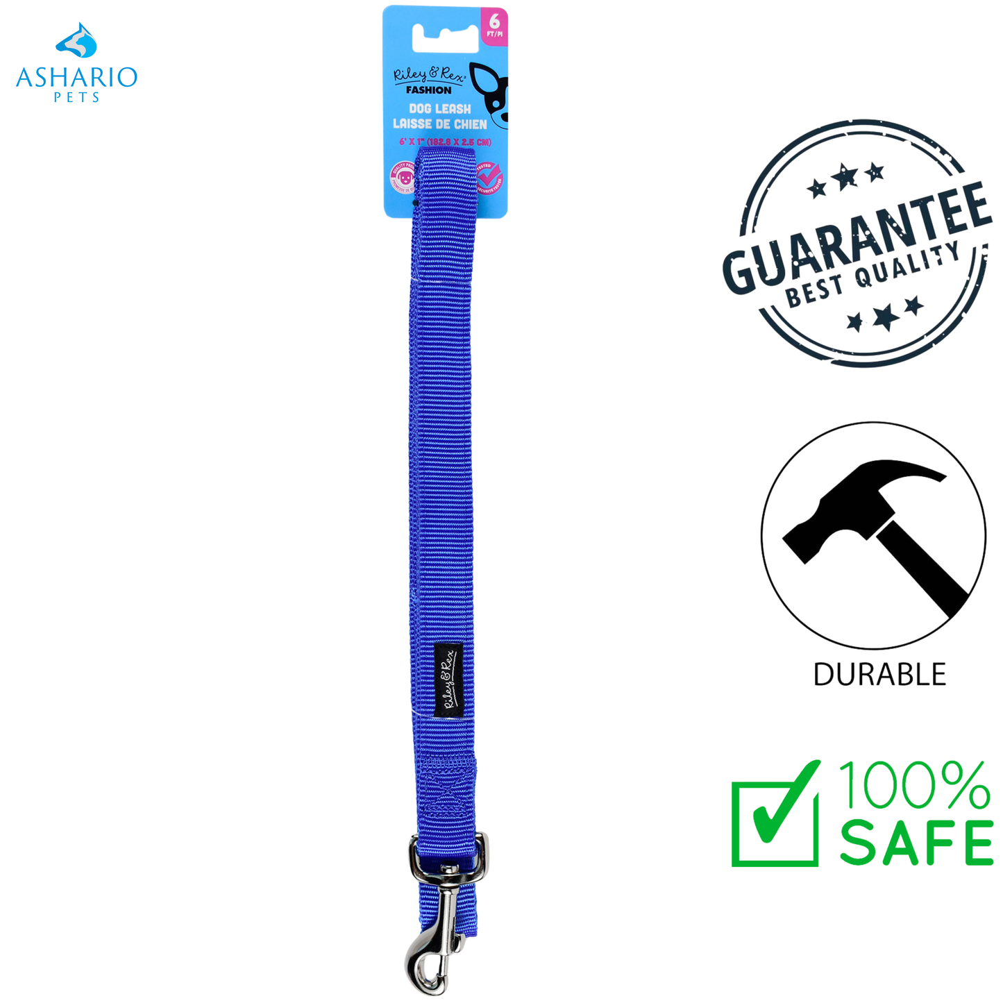 Riley & Rex - 6 Ft Solid Nylon Dog Leash