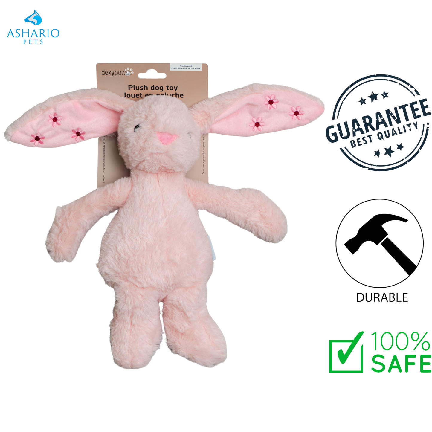 Dexypaws - Blush Bunny Plush Dog Toy