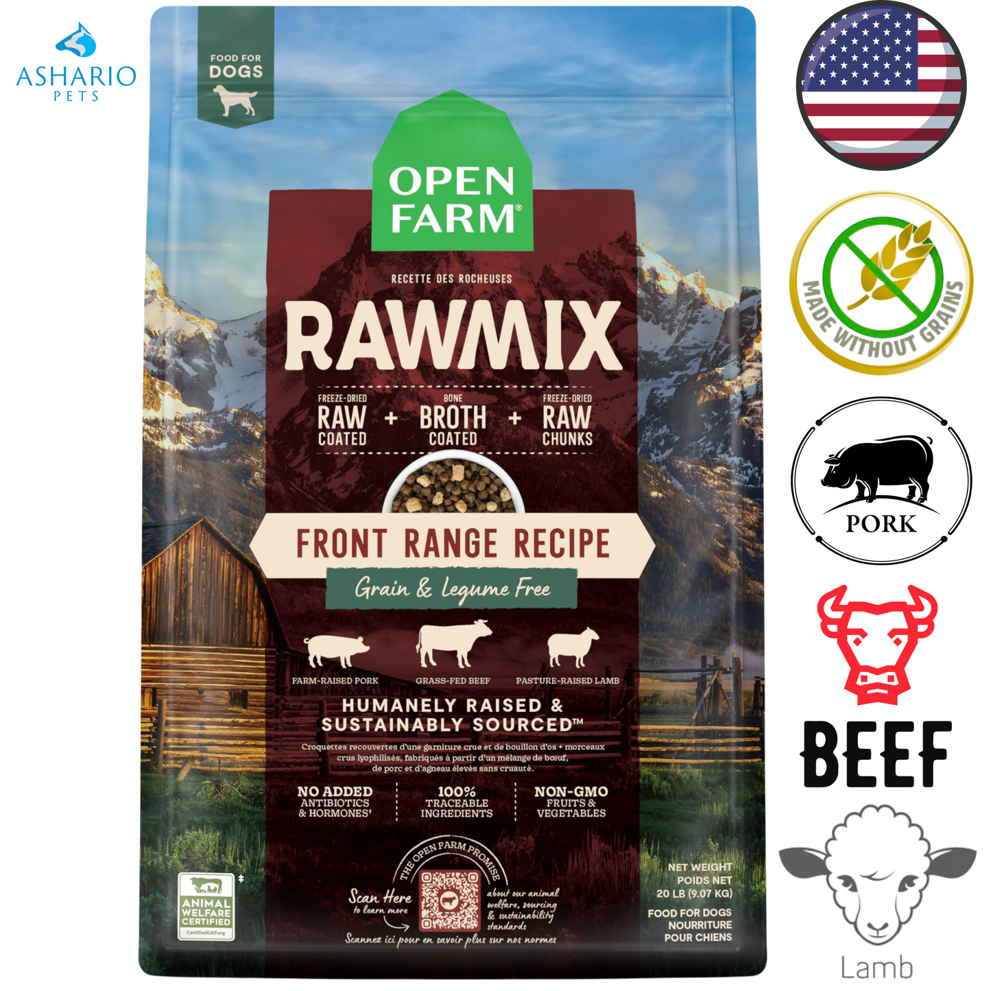 Open Farm - 无谷物 Front Range 红肉 RawMix 干狗粮 - 3.5 磅