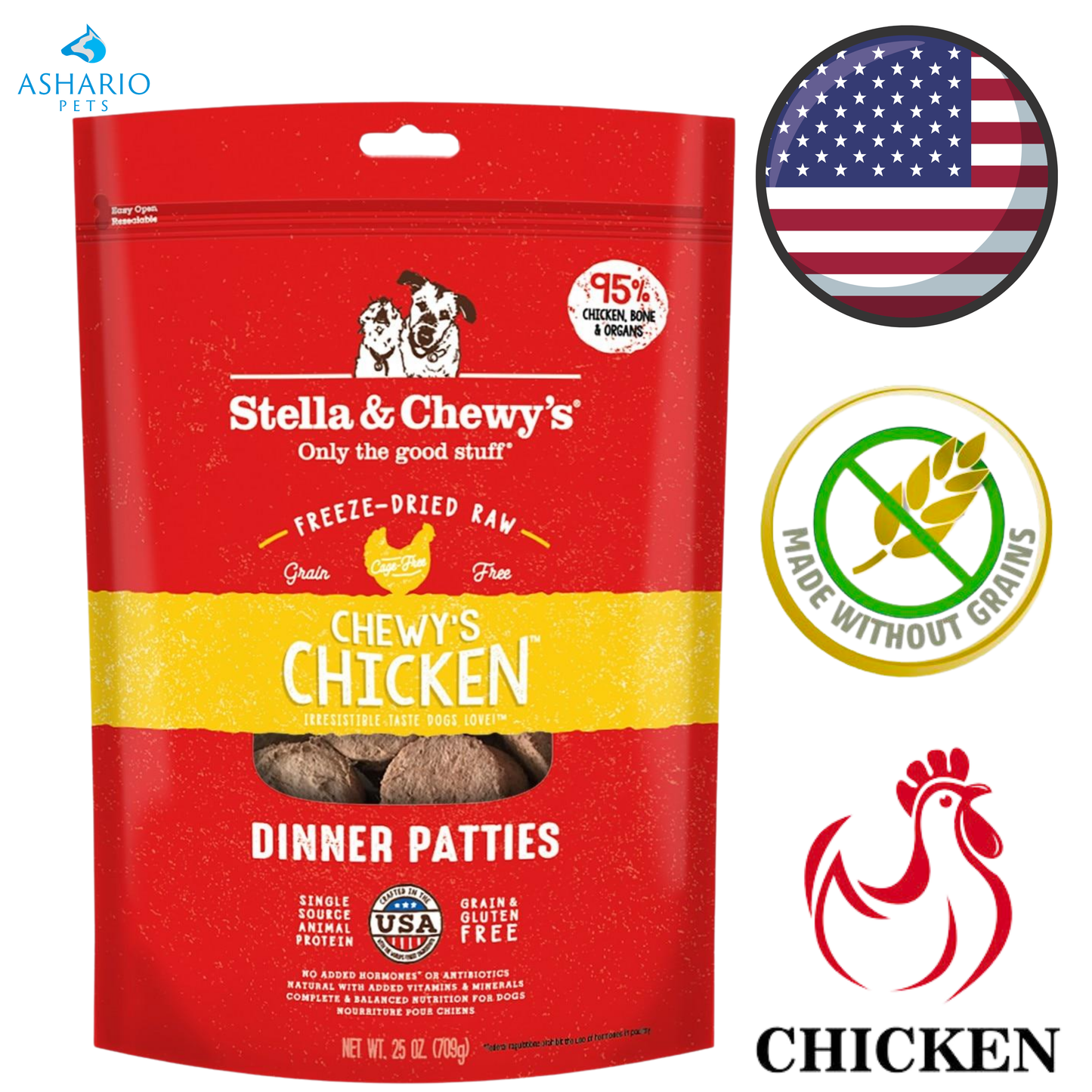Stella & Chewy's - Croquettes de poulet lyophilisées pour chiens - 150 g