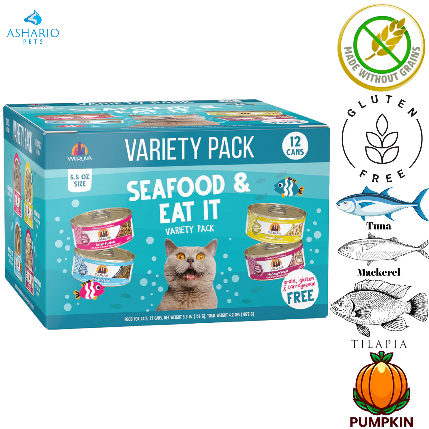 Weruva - Nourriture pour chats aux fruits de mer, pack varié - 3 oz, 5,5 oz