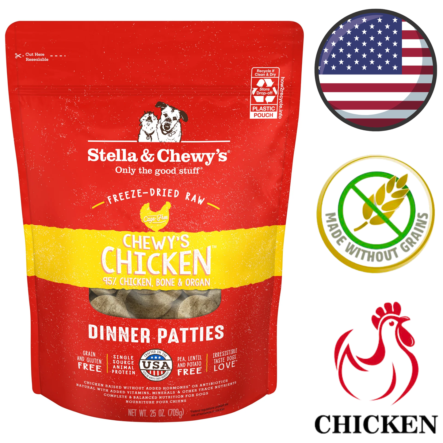 Stella & Chewy's - Chewy's Chicken Dinner Patties Freeze Dried Raw Dog Food - 6 lb