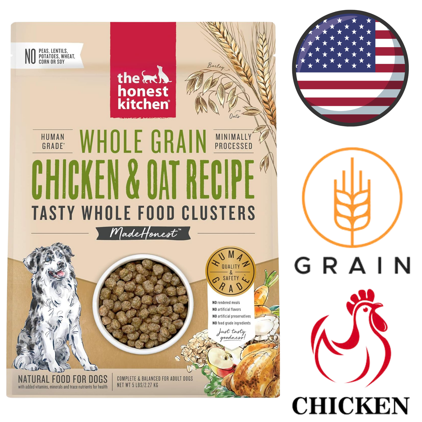 The Honest Kitchen - Whole Grain Whole Food Clusters Chicken & Oat Dog Food - 5 lb