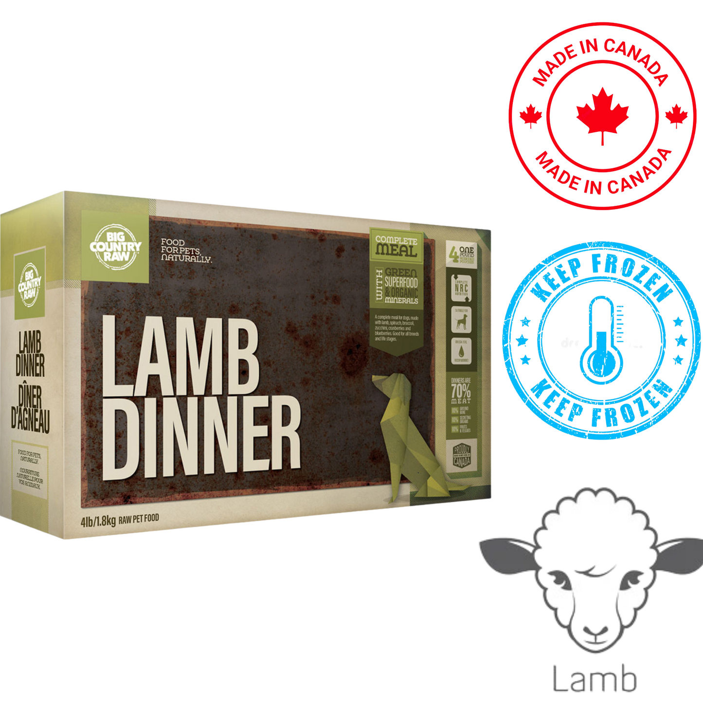 Big Country Raw - Lamb Dinner Carton Raw Dog Food - 4 lb
