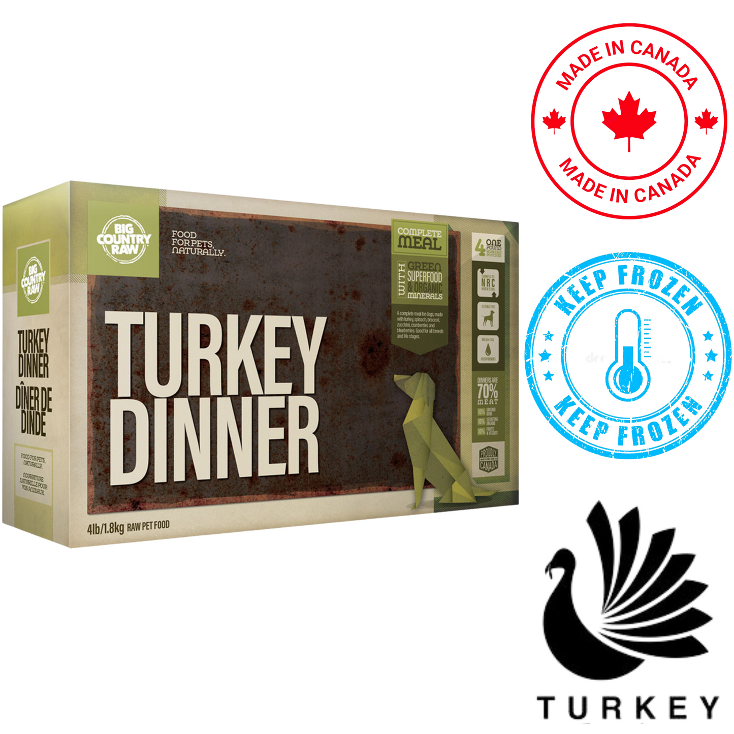 Big Country Raw - Turkey Dinner Carton Raw Dog Food - 4 lb