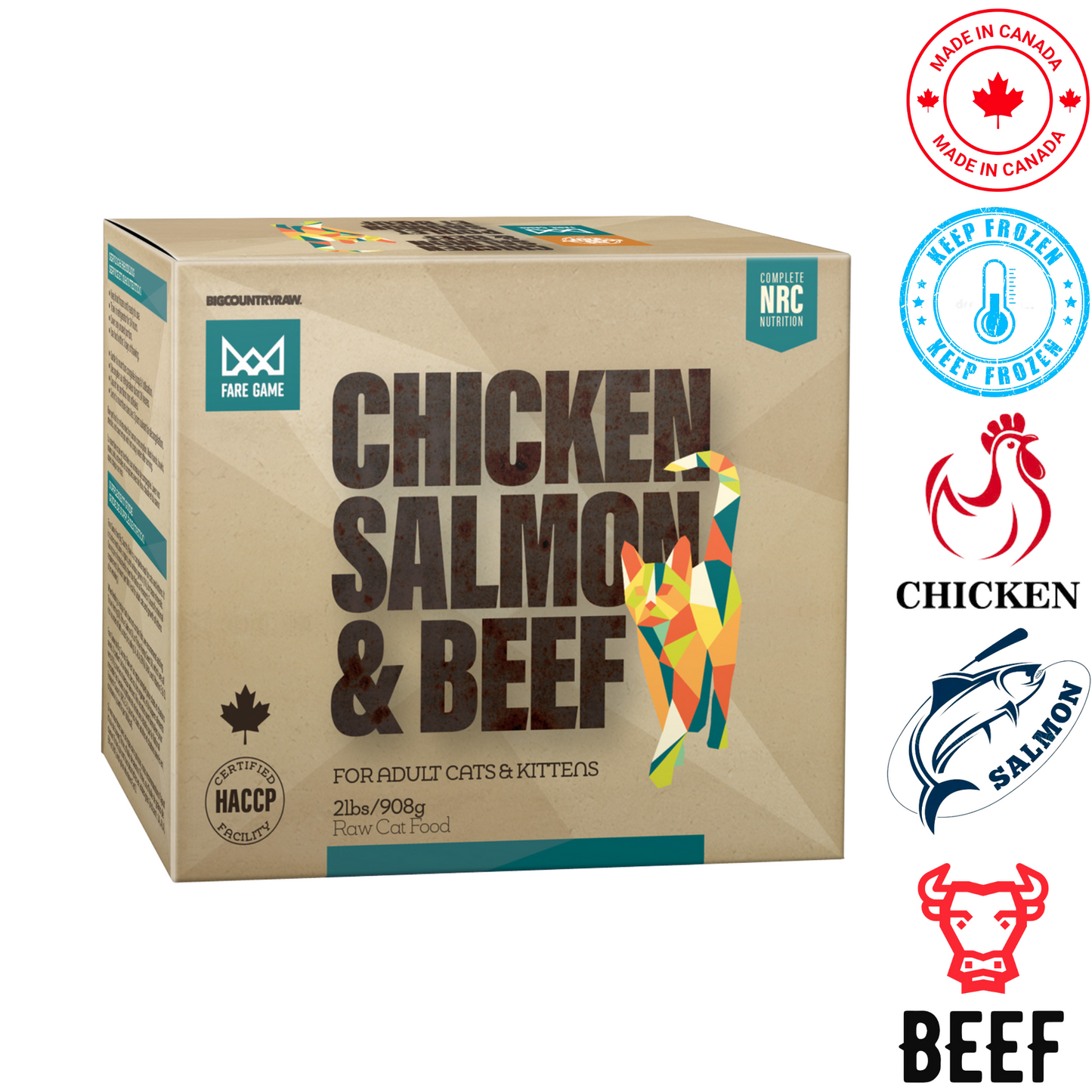 Big Country Raw - Fare Game Chicken, Salmon & Beef Raw Cat Food - 2 lb