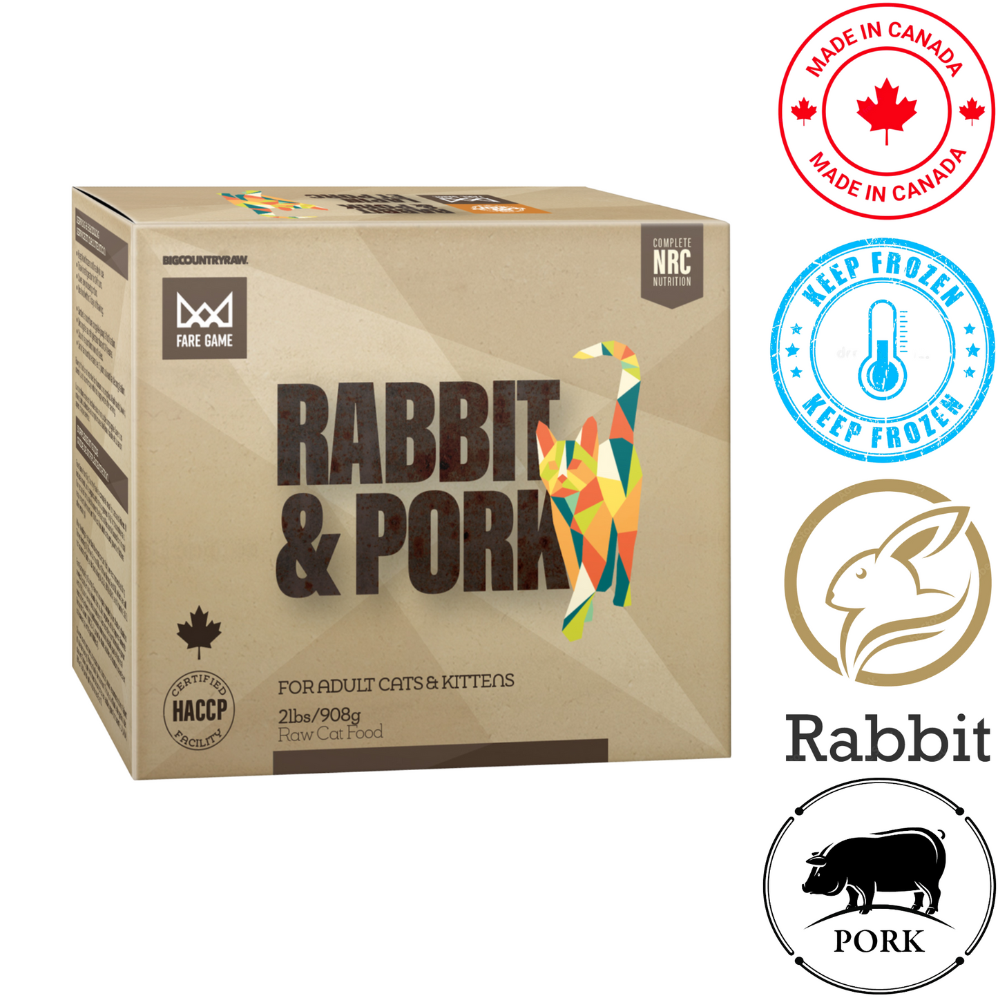 Big Country Raw - Fare Game Rabbit & Pork Raw Cat Food - 2 lb