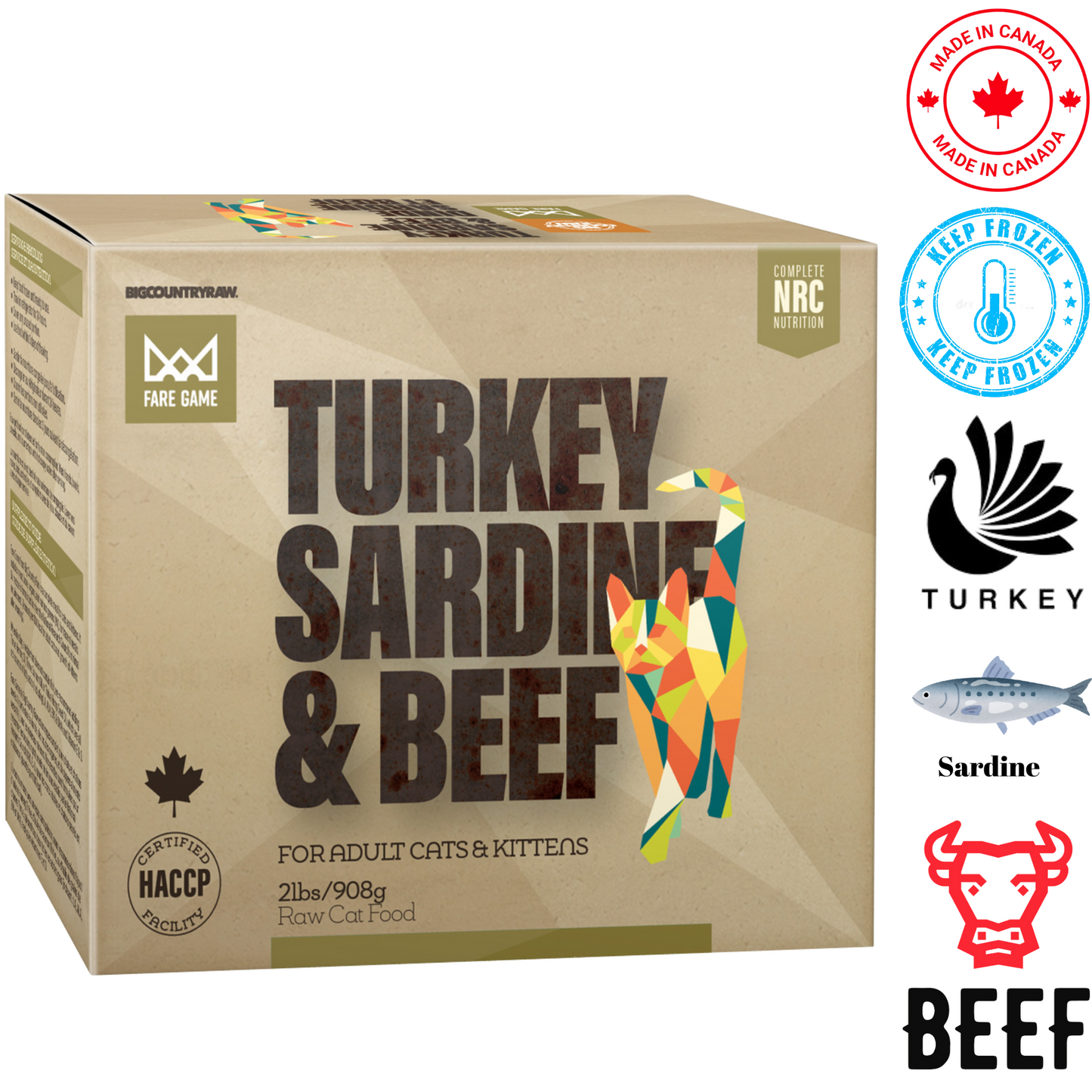Big Country Raw - Fare Game Turkey, Sardine & Beef Raw Cat Food - 2 lb