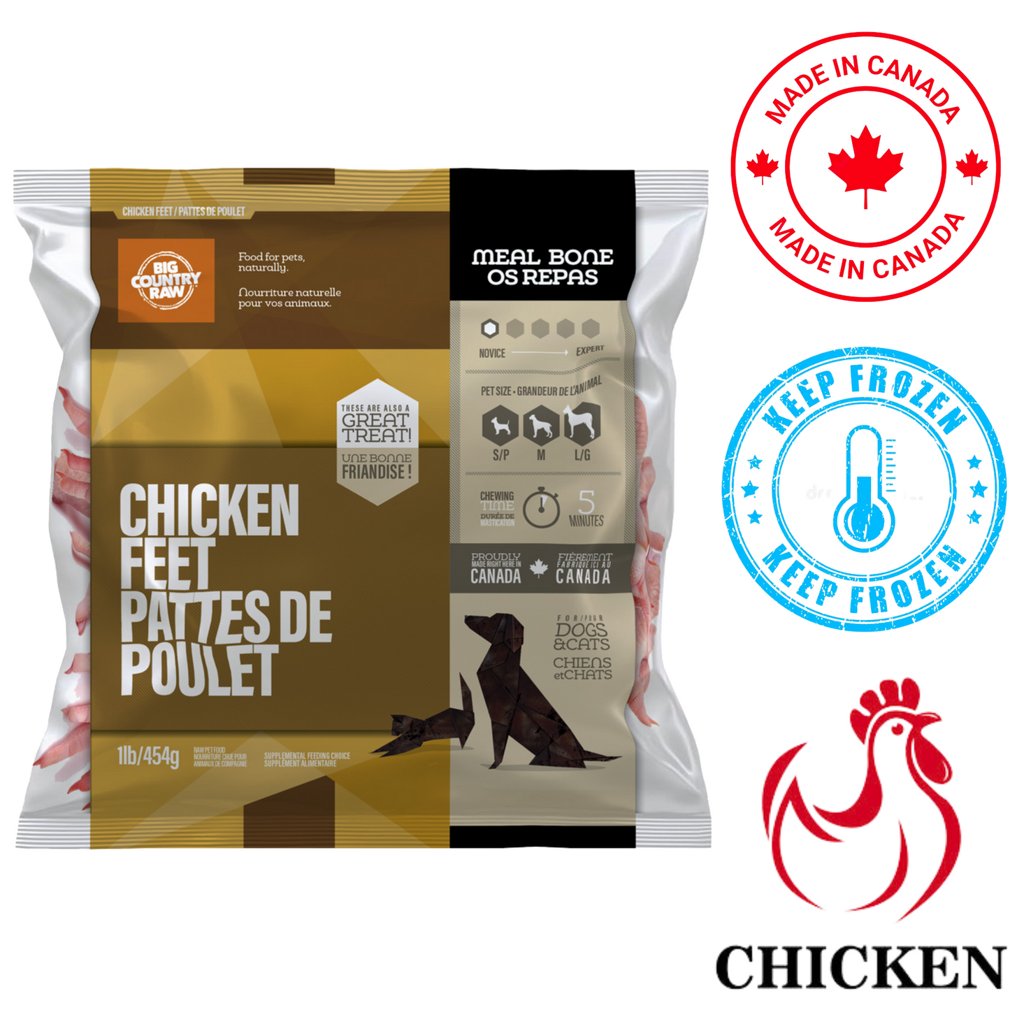 Big Country Raw - Bag Of Chicken Feet Dog Treats - 1 lb