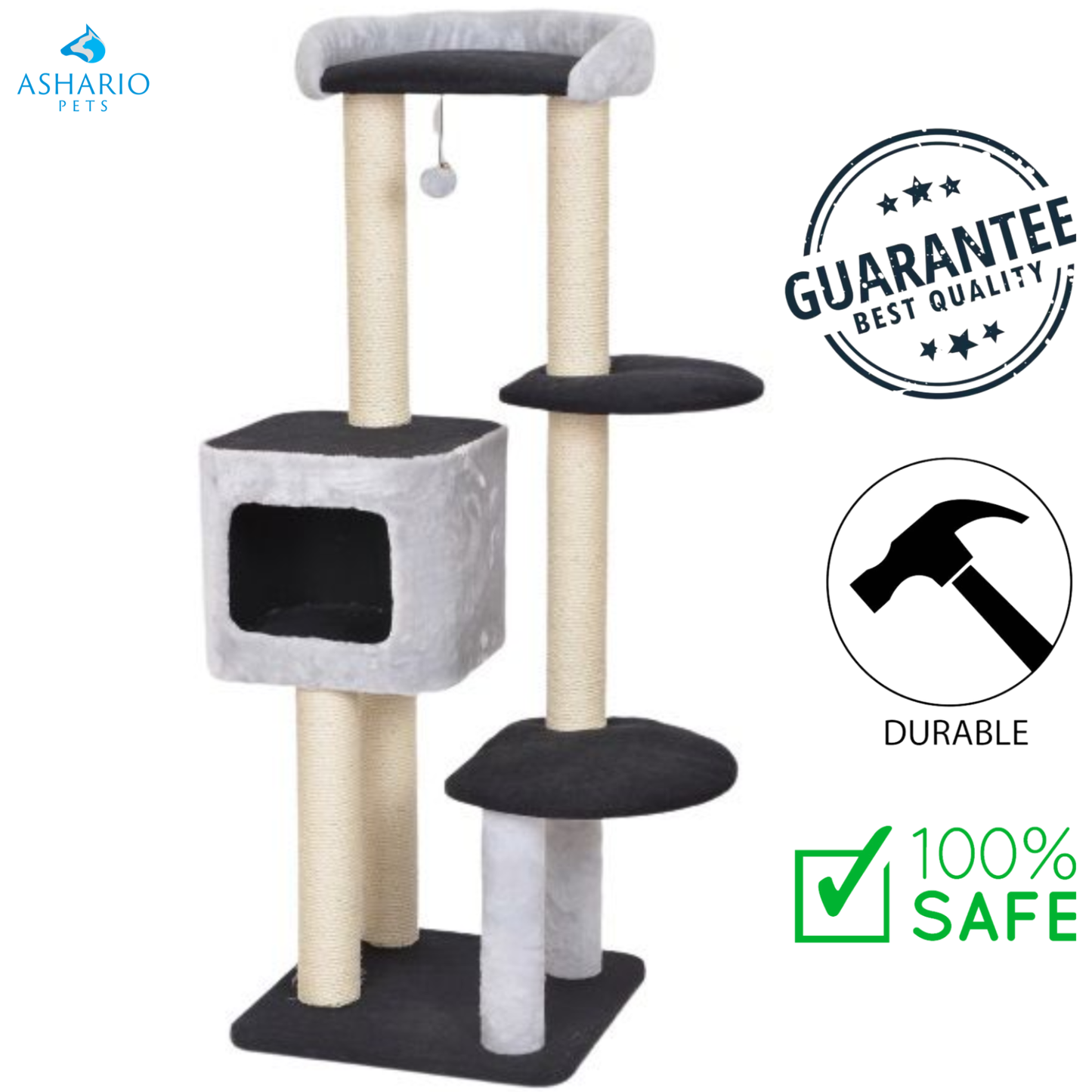 BuD'z - Arbre à chat Cavell 4 niveaux avec condo de luxe pour chat gris