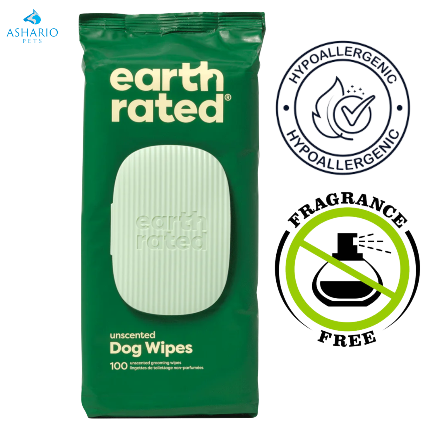 Lingettes compostables non parfumées pour animaux de compagnie Earth Rated - Paquet de 100