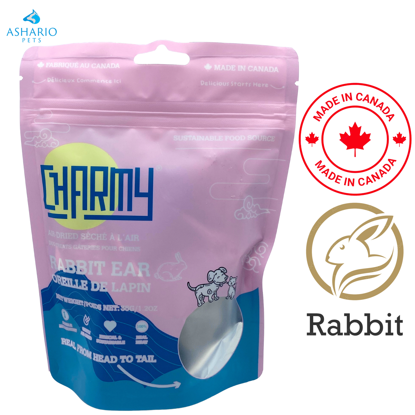 Charmy - Oreilles de lapin séchées à l'air - 35 grammes