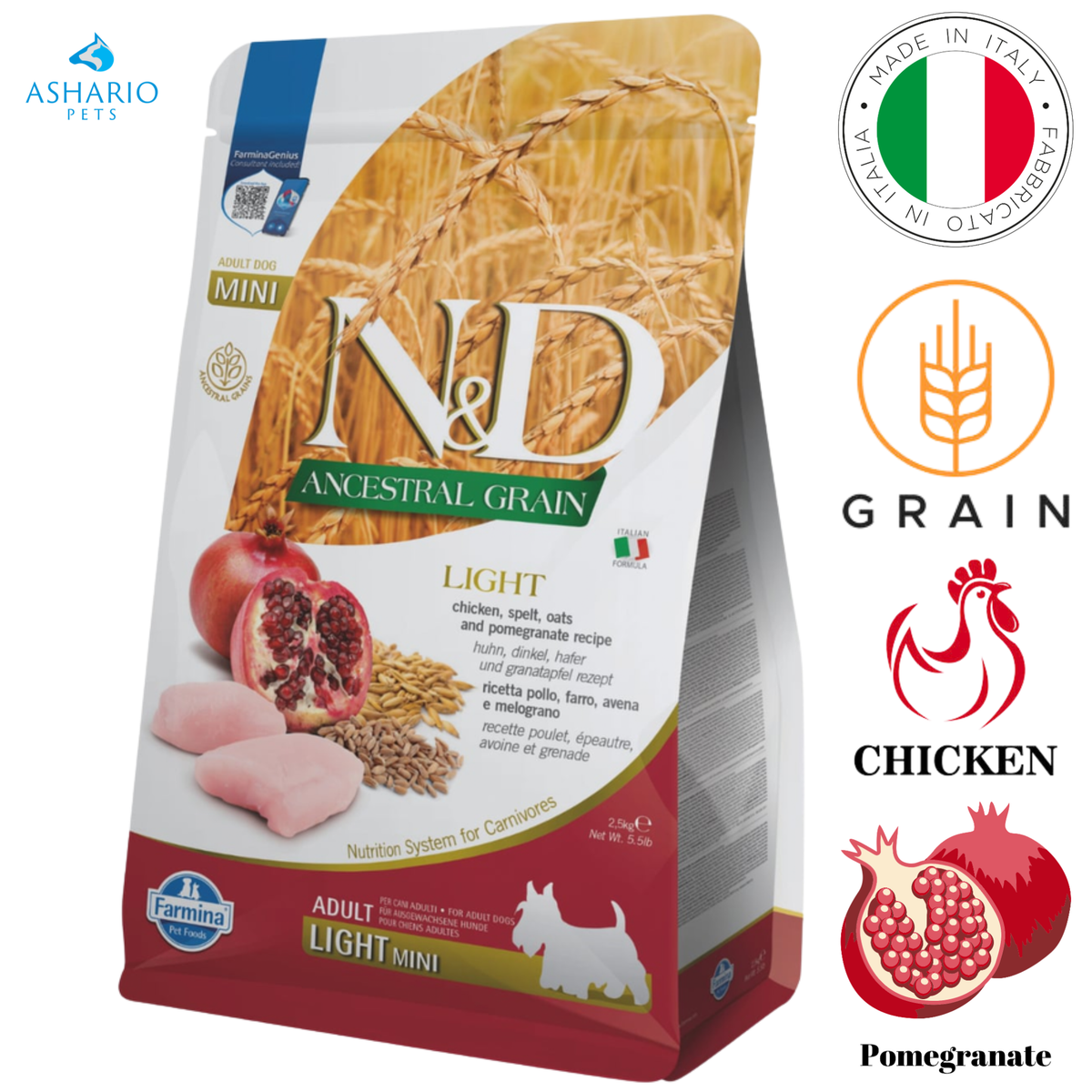 Farmina - Ancestral Grain Chicken & Pomegranate Light Adult Mini Dry Dog Food
