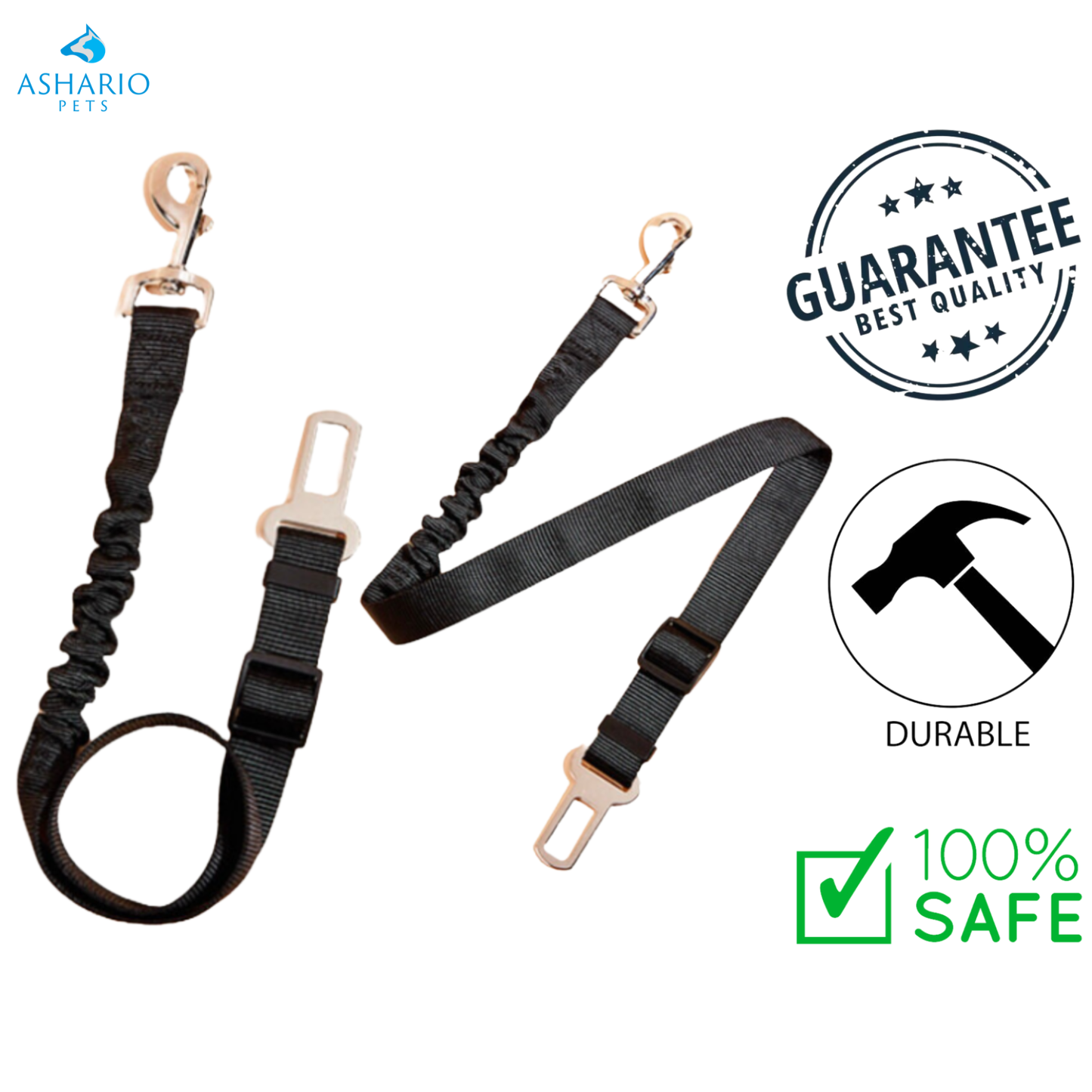 Ashario Pets - "SafeRide" Retractable Car Traction Belt - L