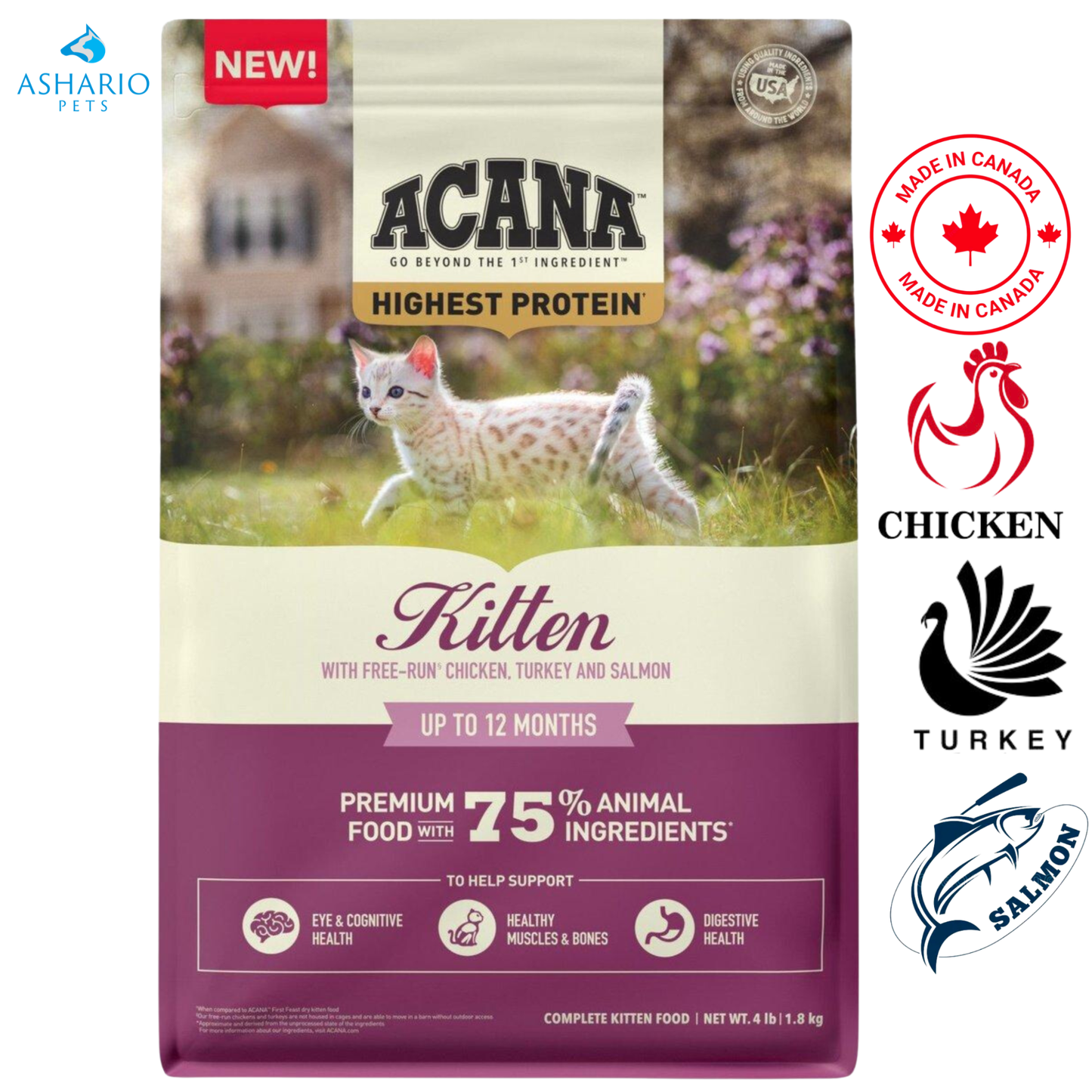 Acana - Croquettes pour chatons à teneur élevée en protéines - 4 lb
