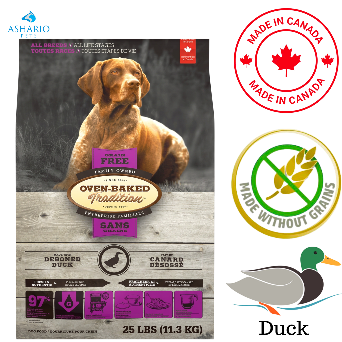 Oven-Baked Tradition - Croquettes pour chiens sans céréales au canard pour toutes les races et tous les stades de vie - 5 lb, 25 lb