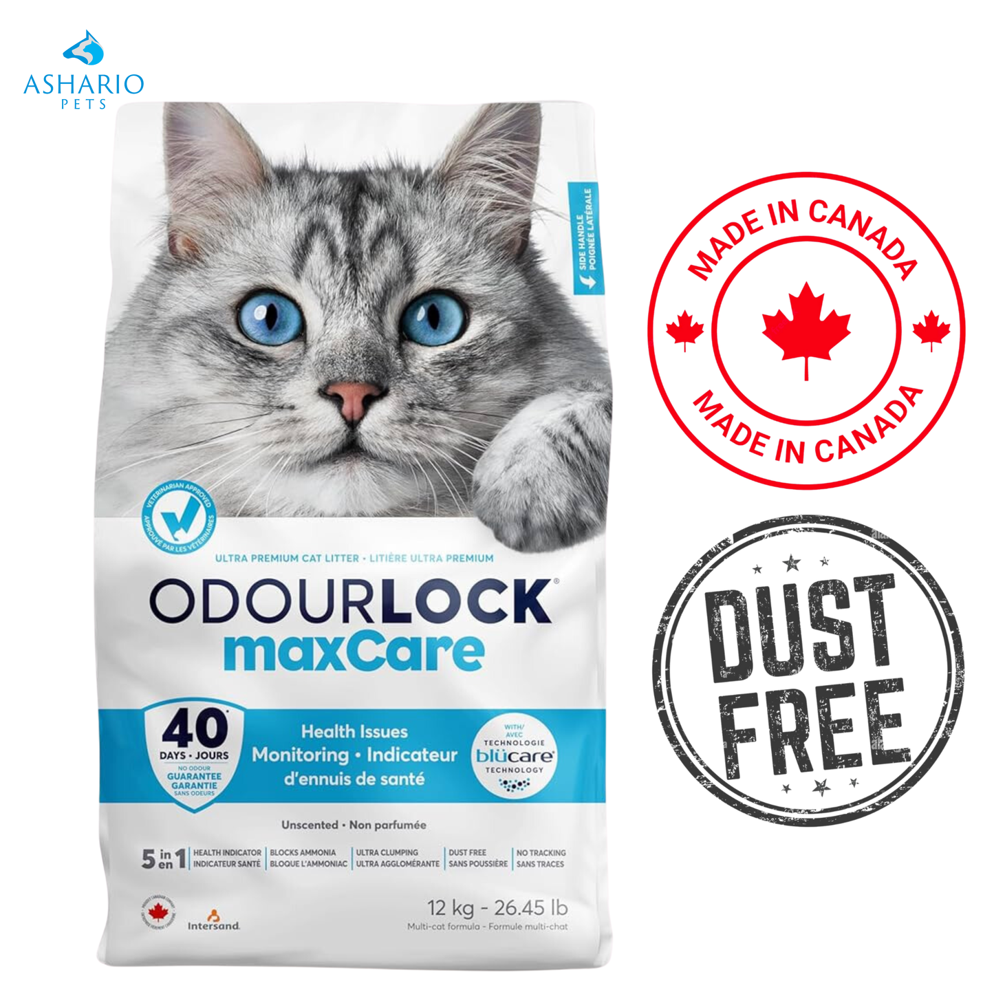 OdourLock - Litière agglomérante pour chat maxCare Ultra Premium non parfumée - 12 kg
