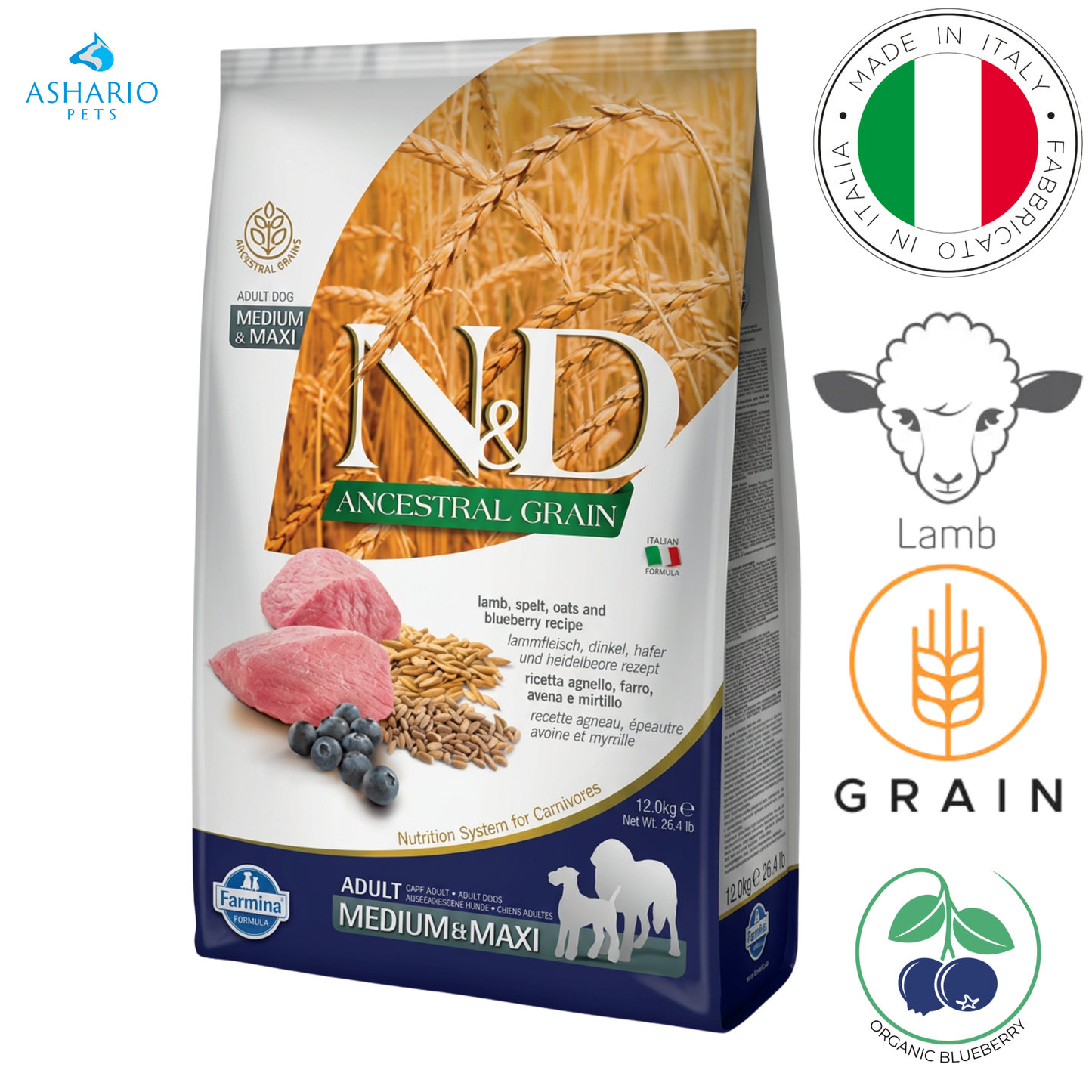 Farmina - Ancestral Grain Lamb & Blueberry Medium & Maxi Dry Dog Food